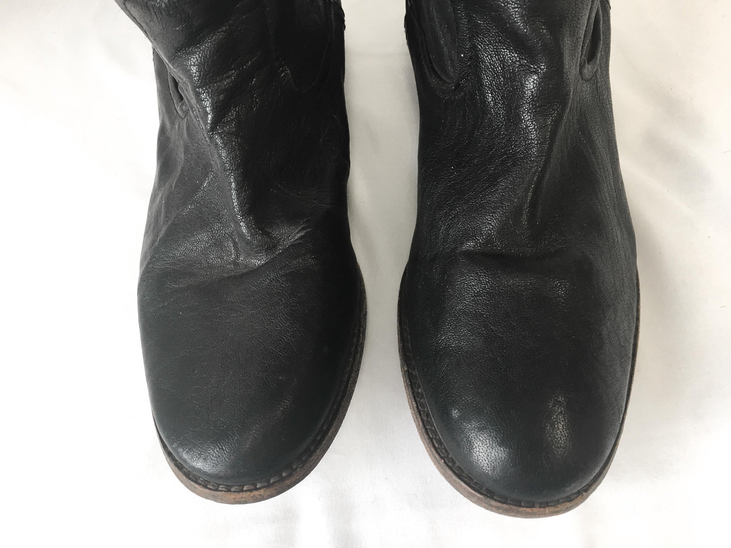 Vintage Frye Melissa Scrunch Black Leather Knee High Boots, Women's Sz. 9.5M