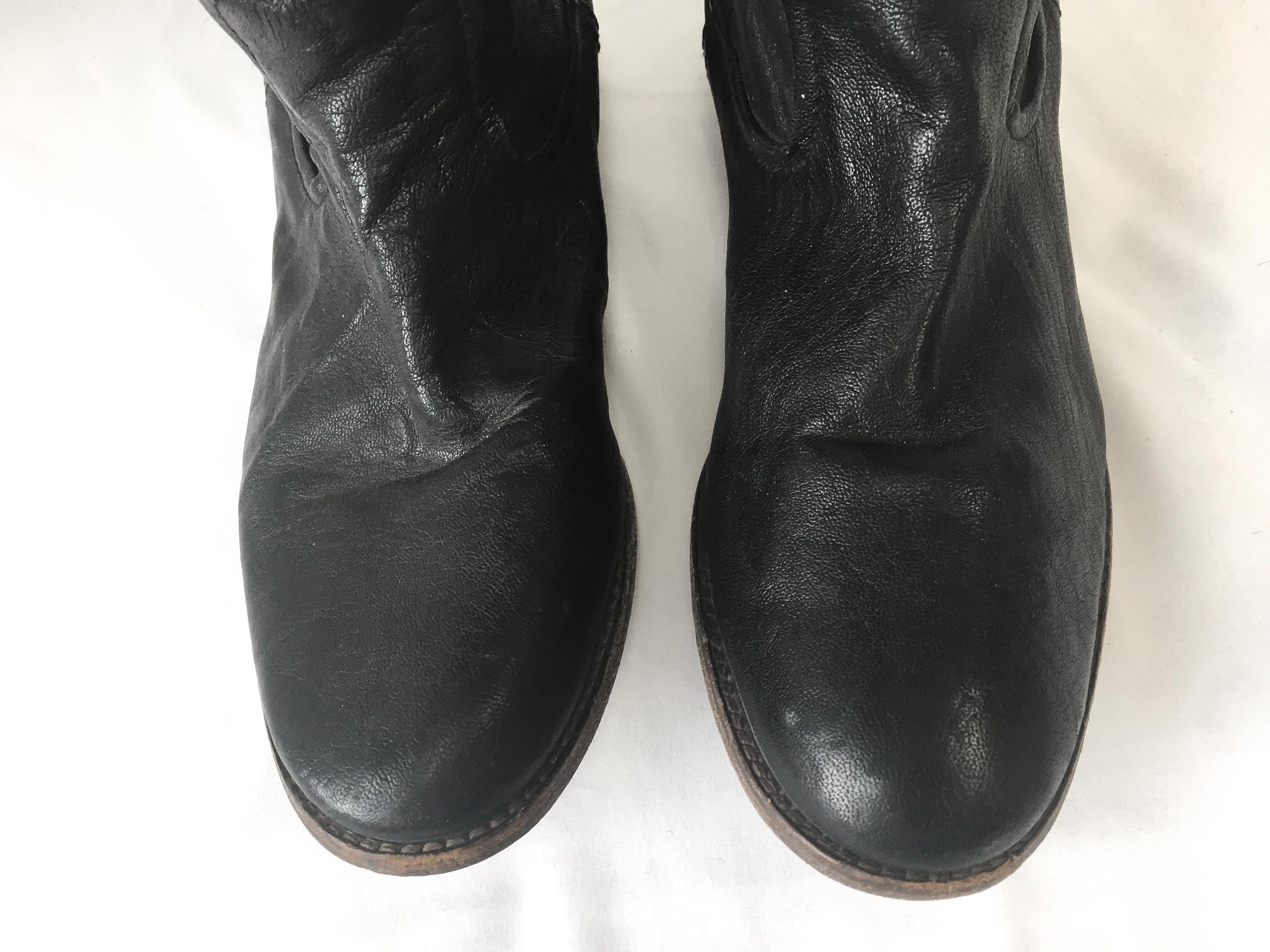 Vintage Frye Melissa Scrunch Black Leather Knee High Boots, Women's Sz. 9.5M