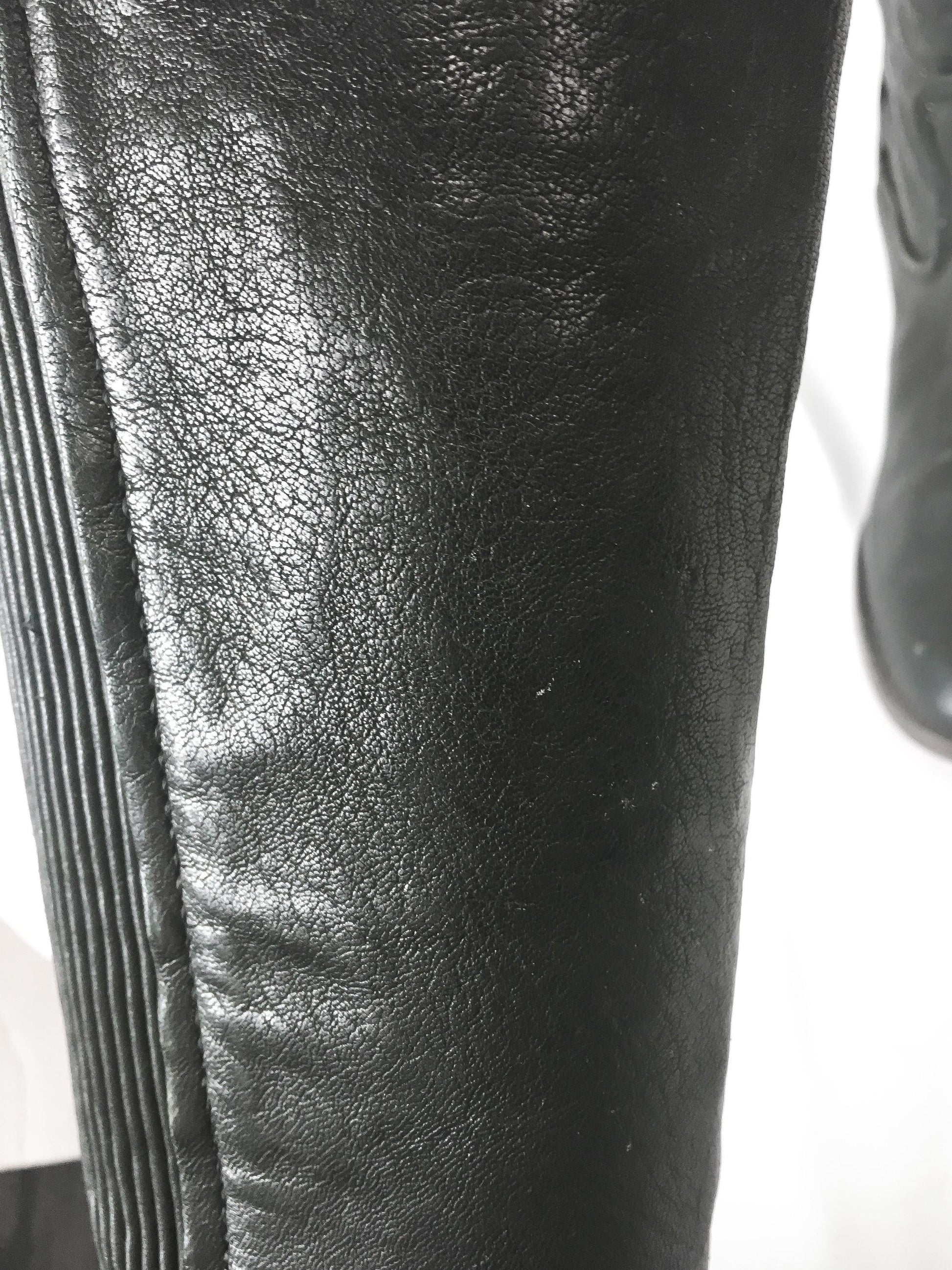 Vintage Frye Melissa Scrunch Black Leather Knee High Boots, Women's Sz. 9.5M