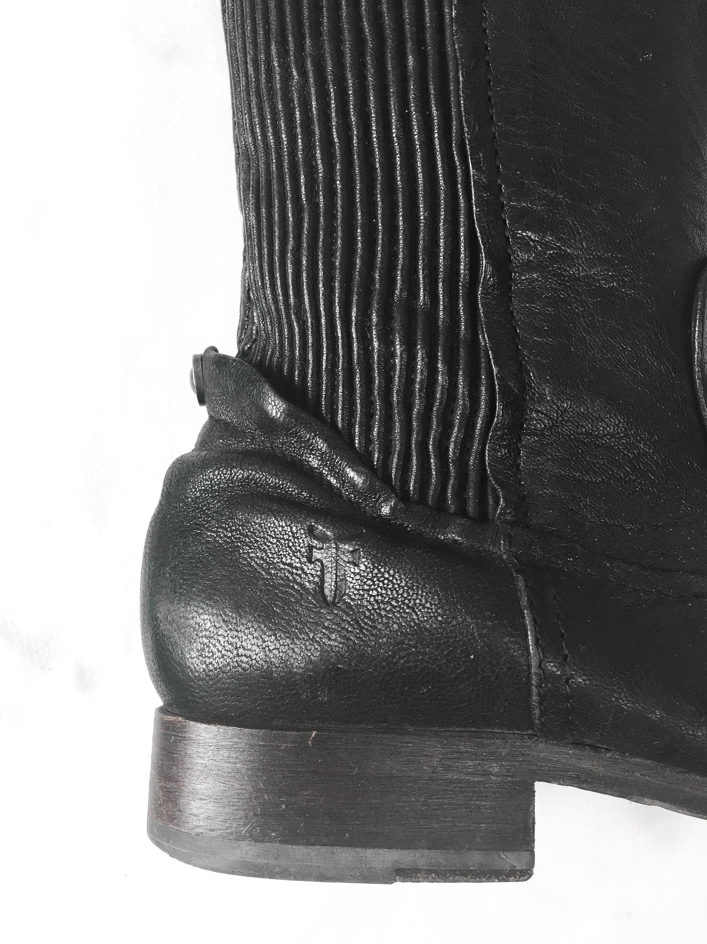 Vintage Frye Melissa Scrunch Black Leather Knee High Boots, Women's Sz. 9.5M