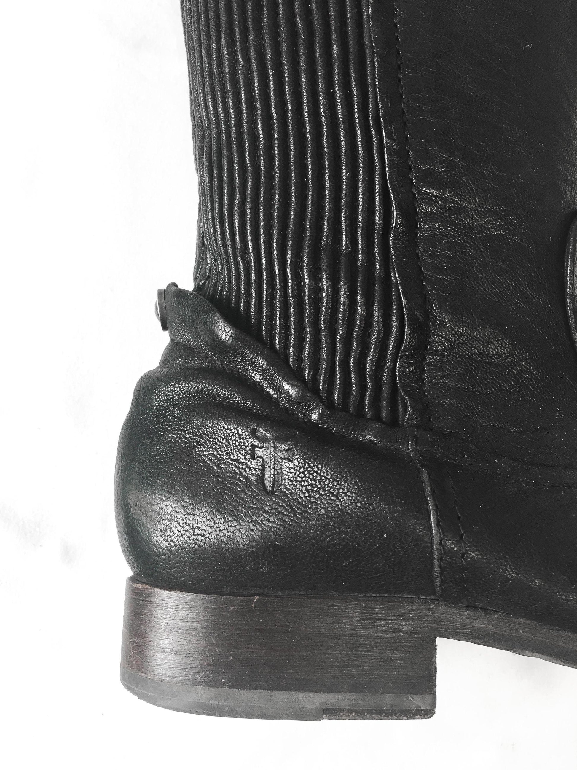 Vintage Frye Melissa Scrunch Black Leather Knee High Boots, Women's Sz. 9.5M