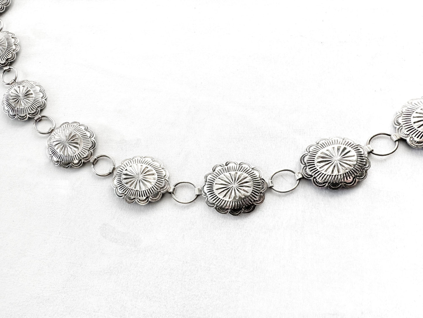 Vintage Silver Toned Mini Concho Adjustable Chain Link Belt, Vintage Western Boho Style Festival Belt