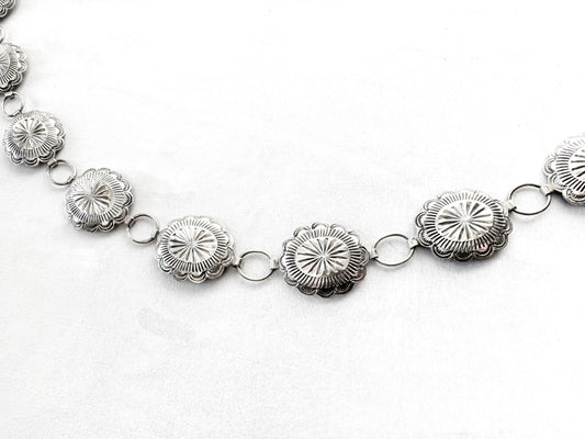 Vintage Silver Toned Mini Concho Adjustable Chain Link Belt, Vintage Western Boho Style Festival Belt