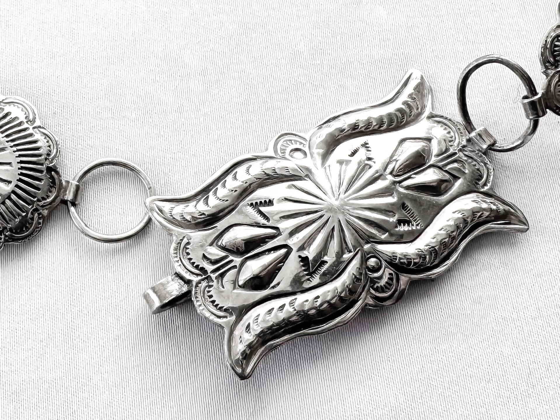 Vintage Silver Toned Mini Concho Adjustable Chain Link Belt, Vintage Western Boho Style Festival Belt