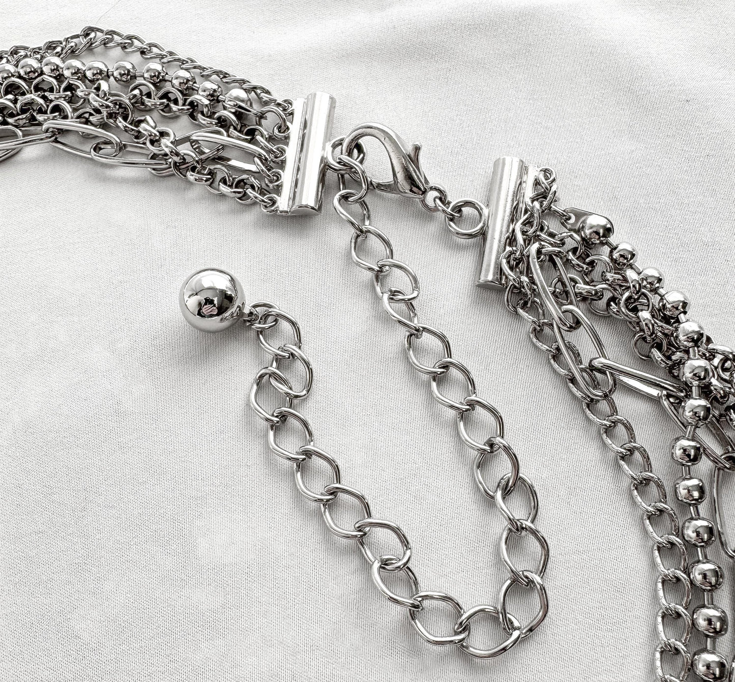 Silver Five Chain Layered Adjustable Chain Link Belt, 35" - 42" Waist, Alternative Emo Style Statement Belt