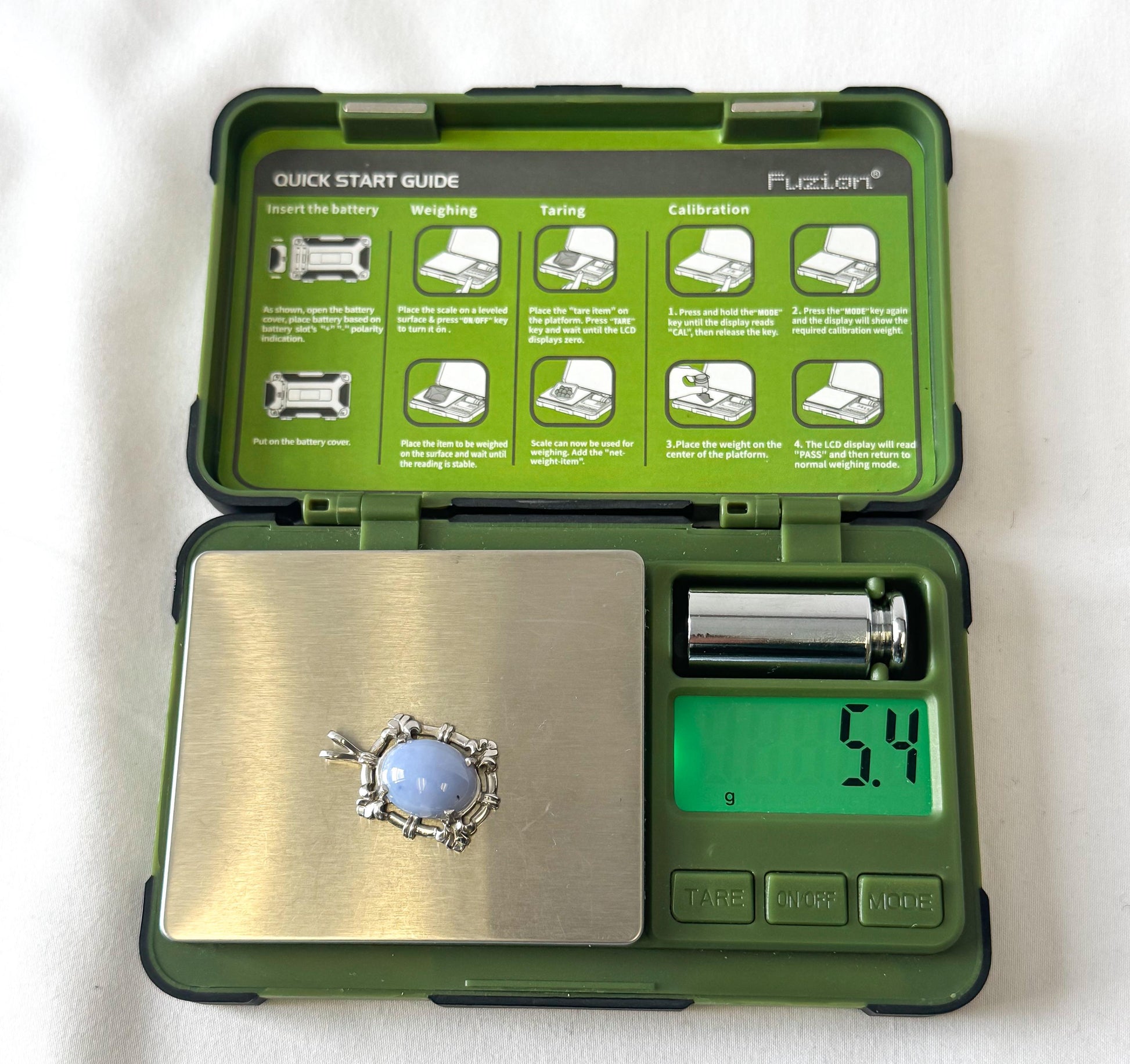 Vintage 14K White Gold Ellensburg Blue Agate Oval Pendant, Vintage Rare Boho Style Pendant