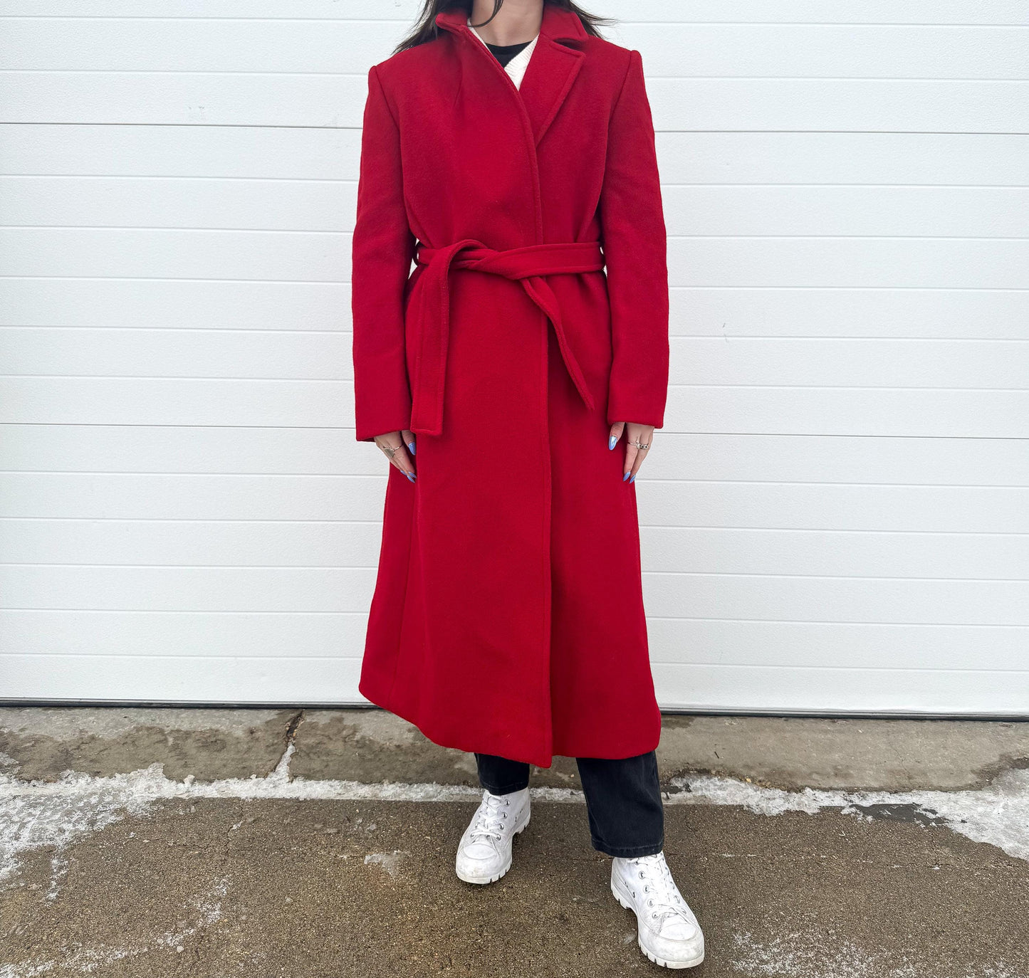 Vintage 80s Pendleton Red Wool Long Wrap Trench Coat, Women's XS/S