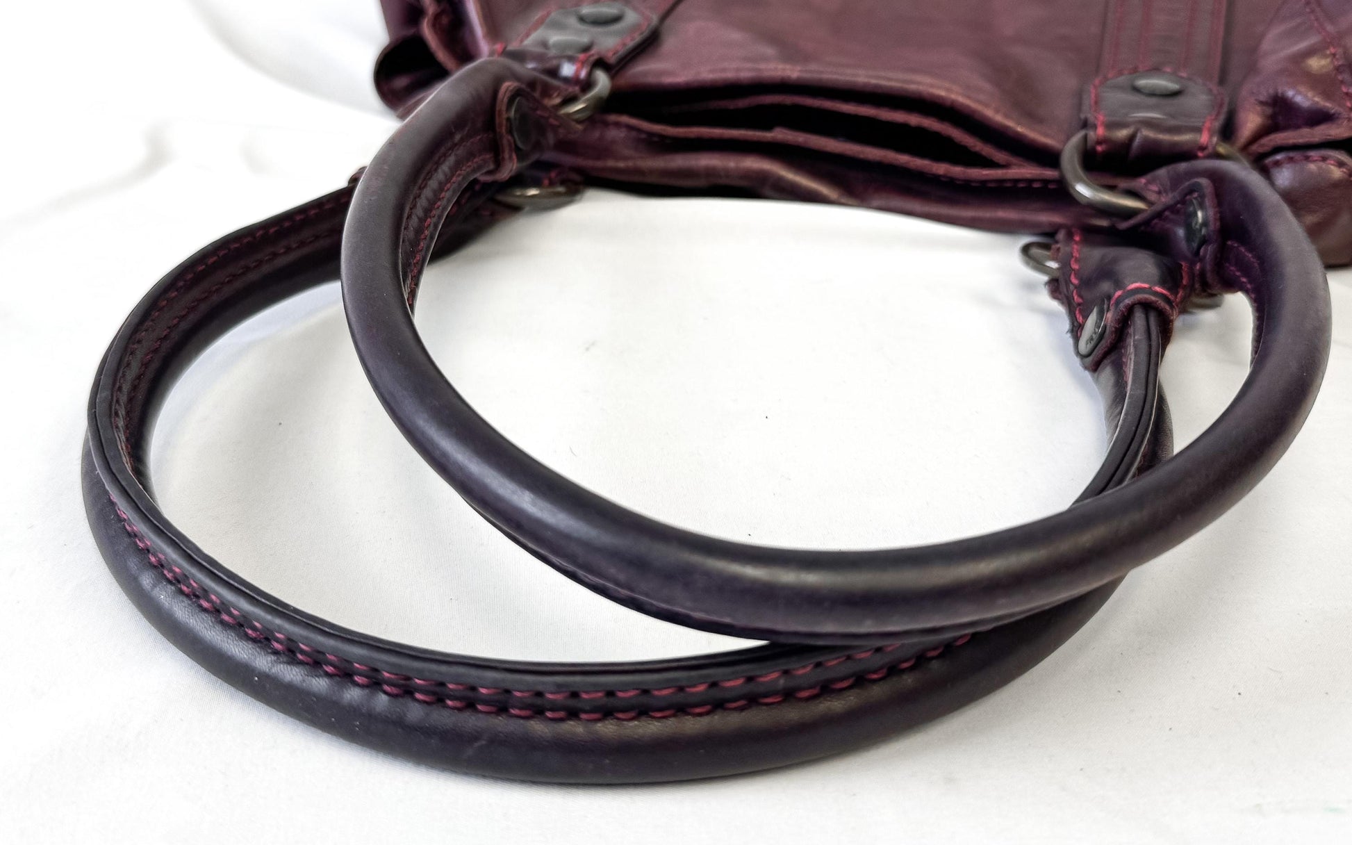 Vintage Style Frye Melissa Distressed Wine Burgundy Tote Handbag