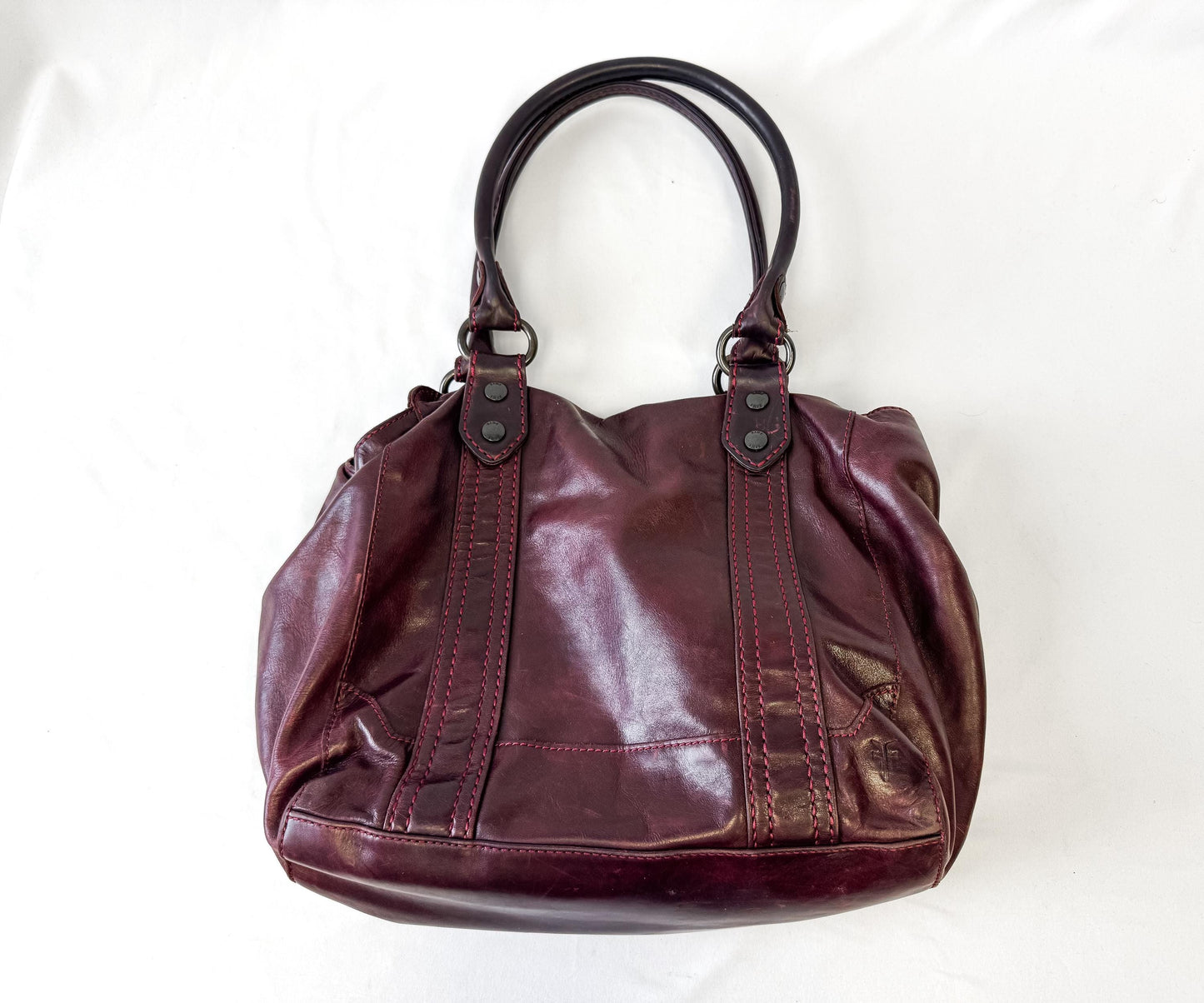 Vintage Style Frye Melissa Distressed Wine Burgundy Tote Handbag
