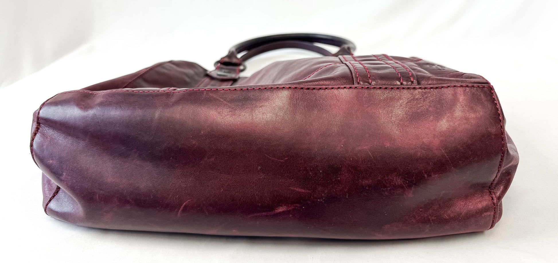 Vintage Style Frye Melissa Distressed Wine Burgundy Tote Handbag