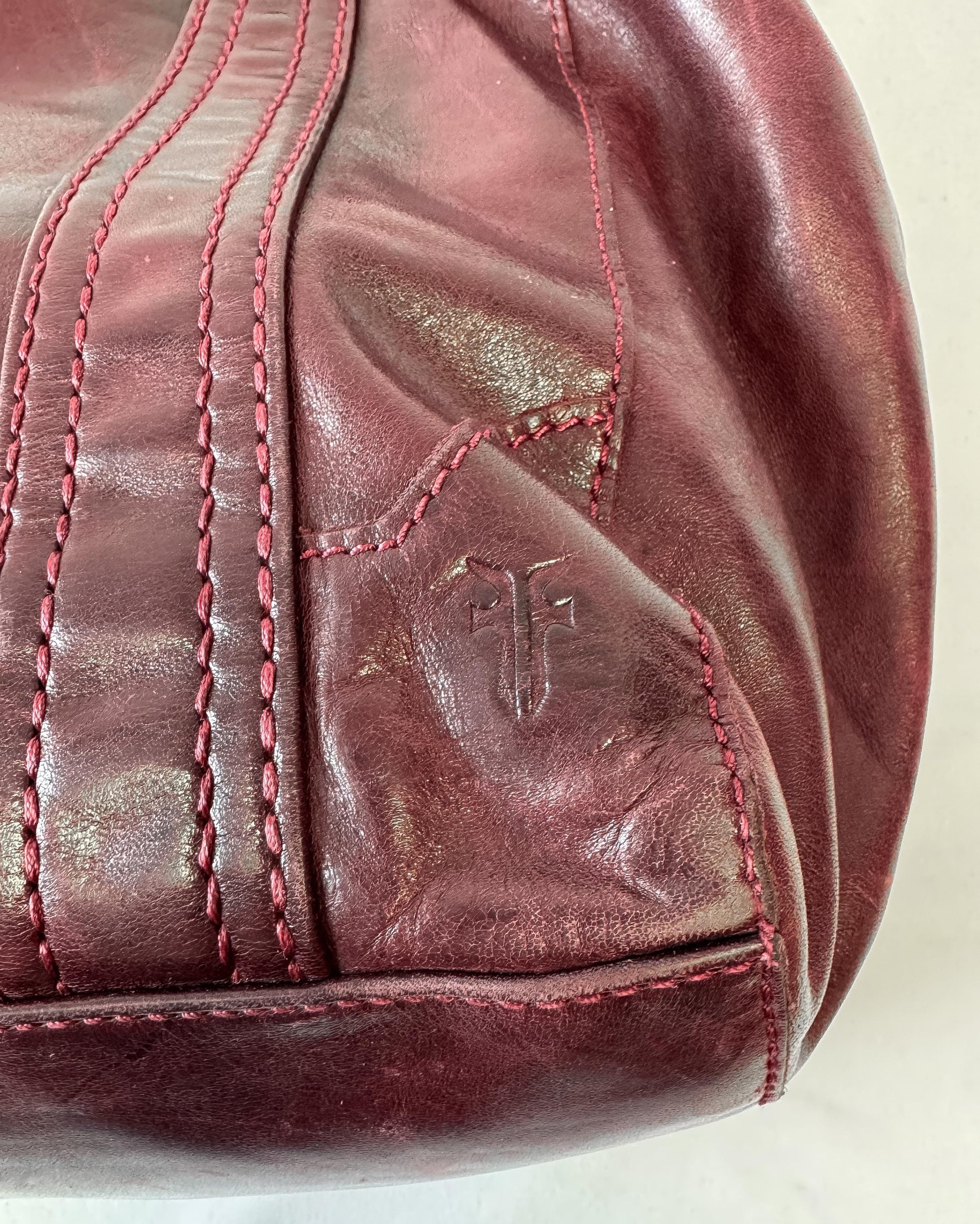 Vintage Style Frye Melissa Distressed Wine Burgundy Tote Handbag