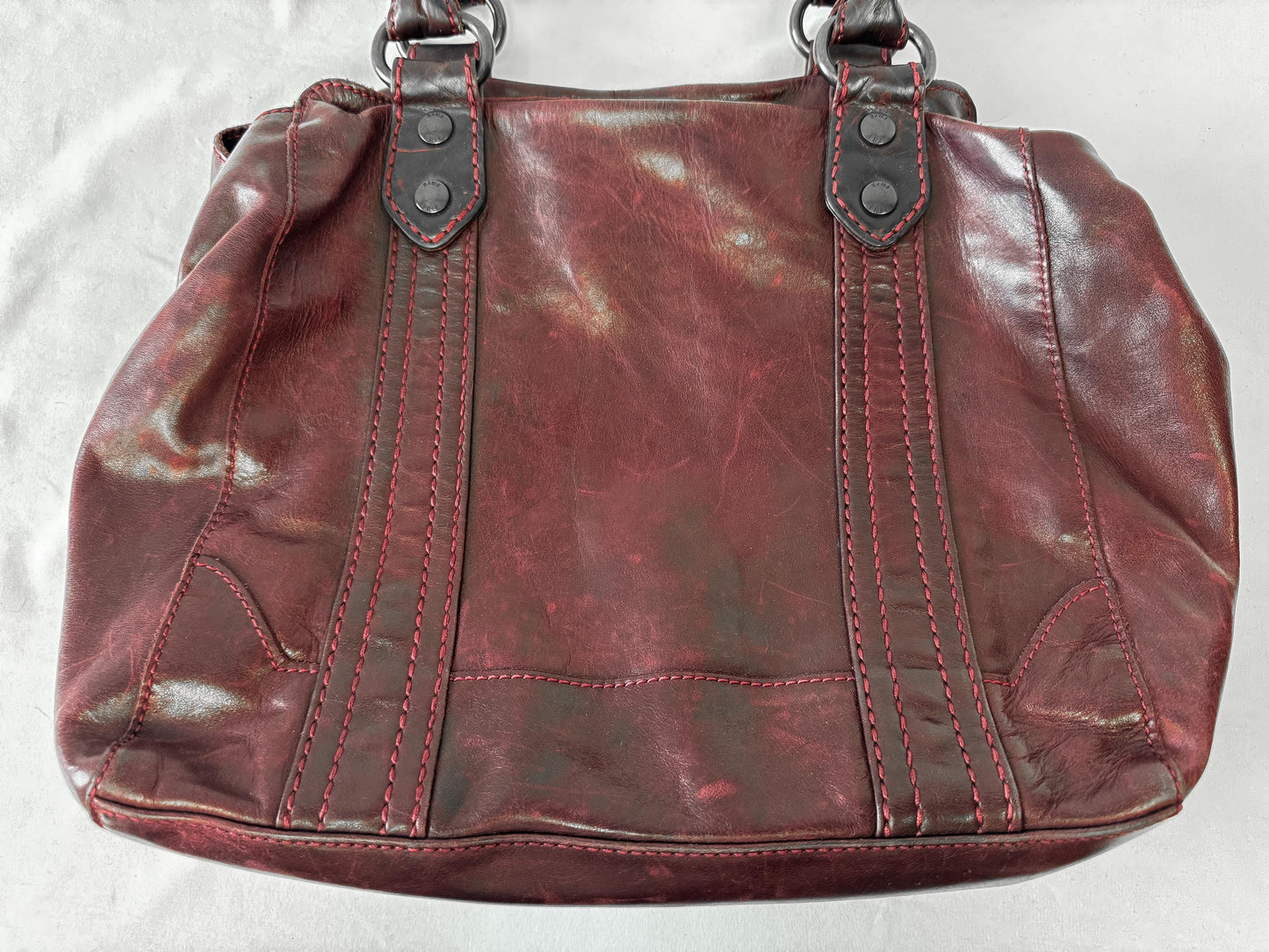 Vintage Style Frye Melissa Distressed Wine Burgundy Tote Handbag