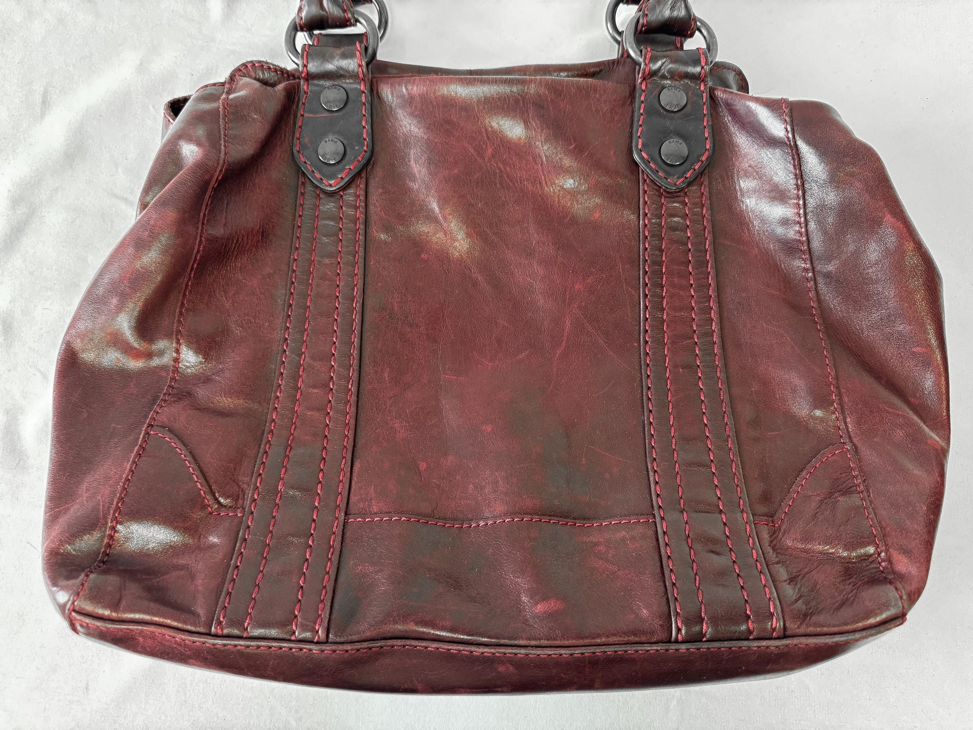 Vintage Style Frye Melissa Distressed Wine Burgundy Tote Handbag