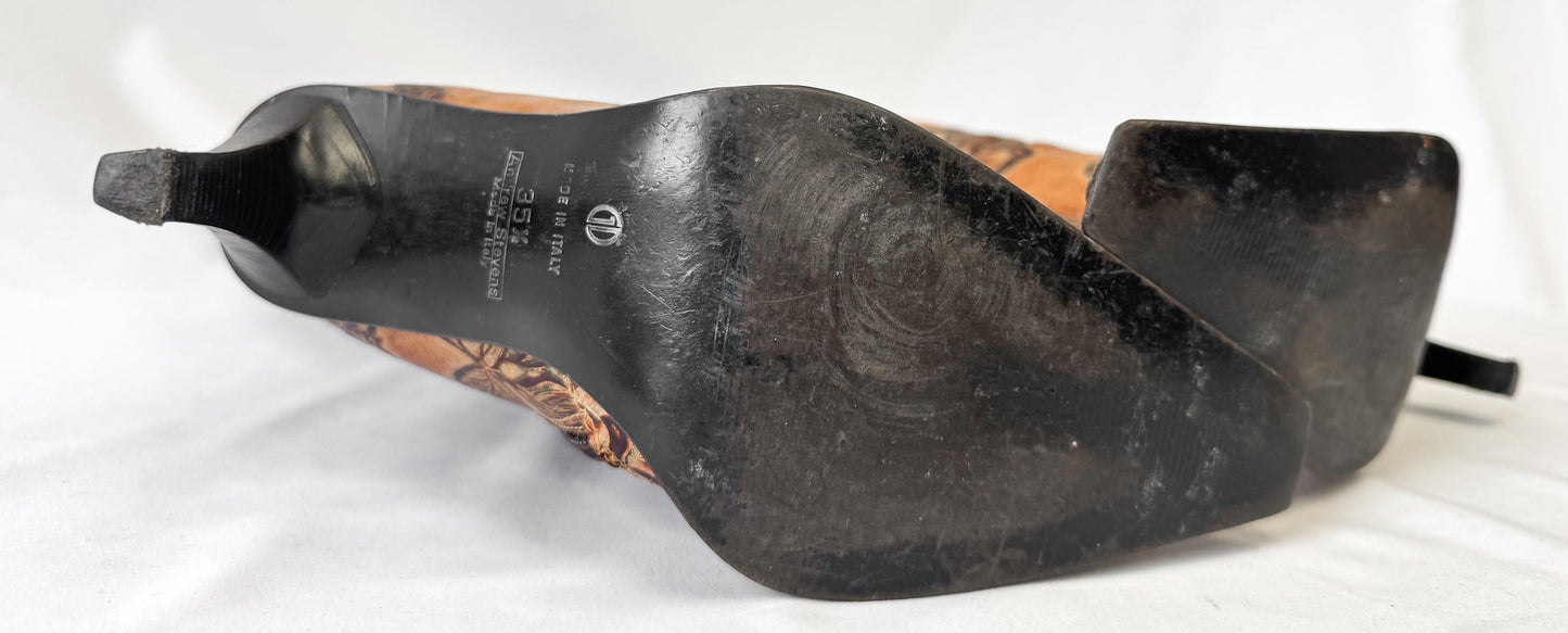 Vintage Andrew Stevens Tooled Leather Floral Stiletto Heeled Boots, Approx. Women's Sz. 6, Vintage Western Boho Style Boots