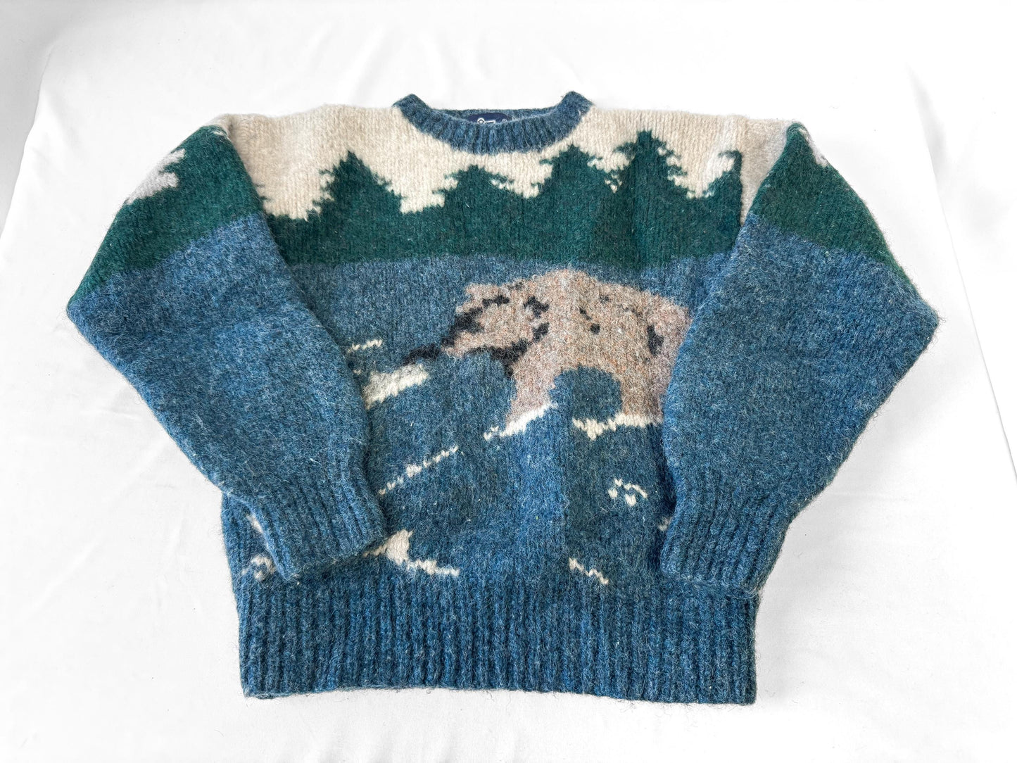 Vintage 90s Woolrich Bear Wool Crewneck Sweater, Women's Sz. XS, Vintage Grandpa Nature Sweater