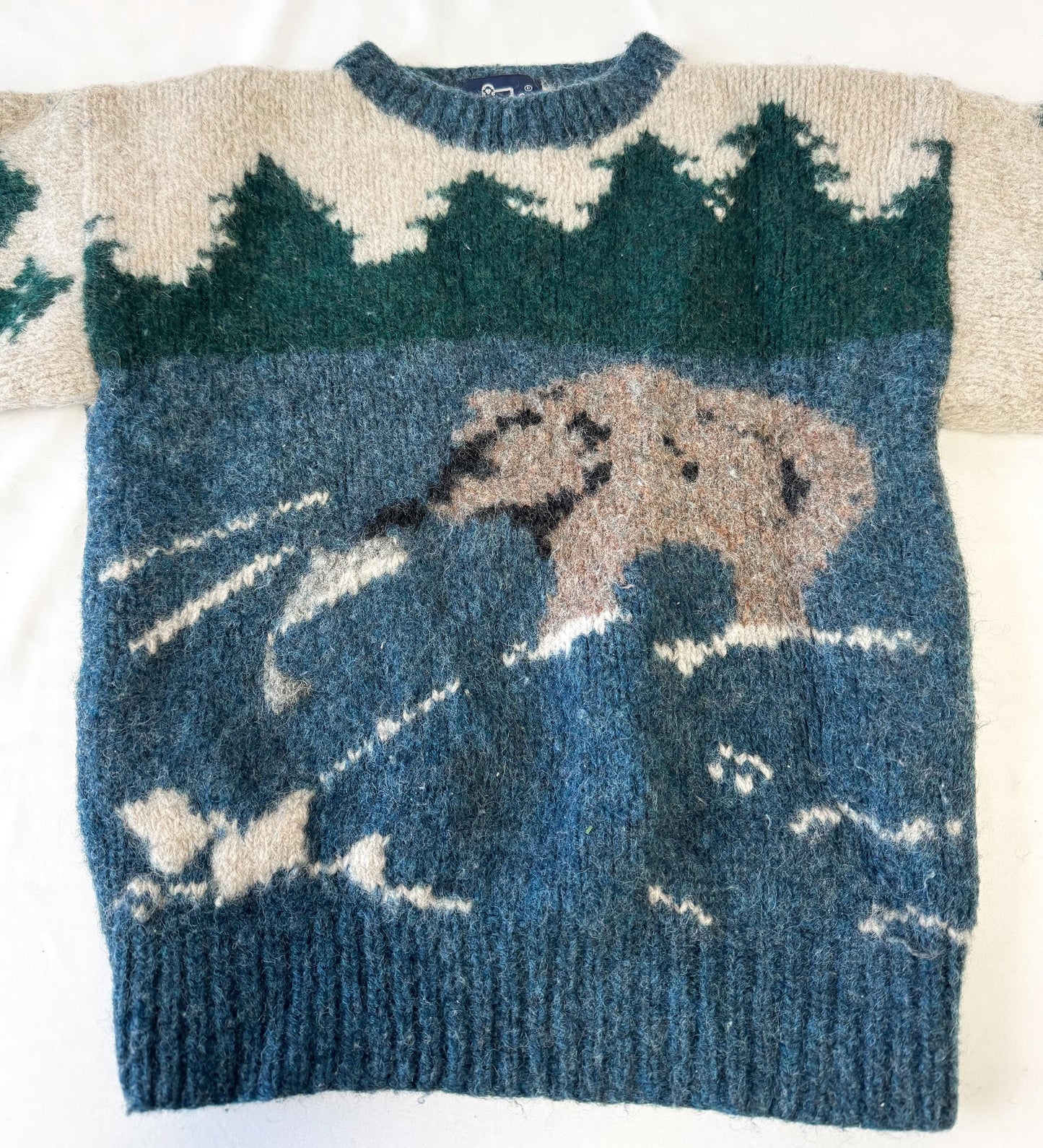 Vintage 90s Woolrich Bear Wool Crewneck Sweater, Women's Sz. XS, Vintage Grandpa Nature Sweater