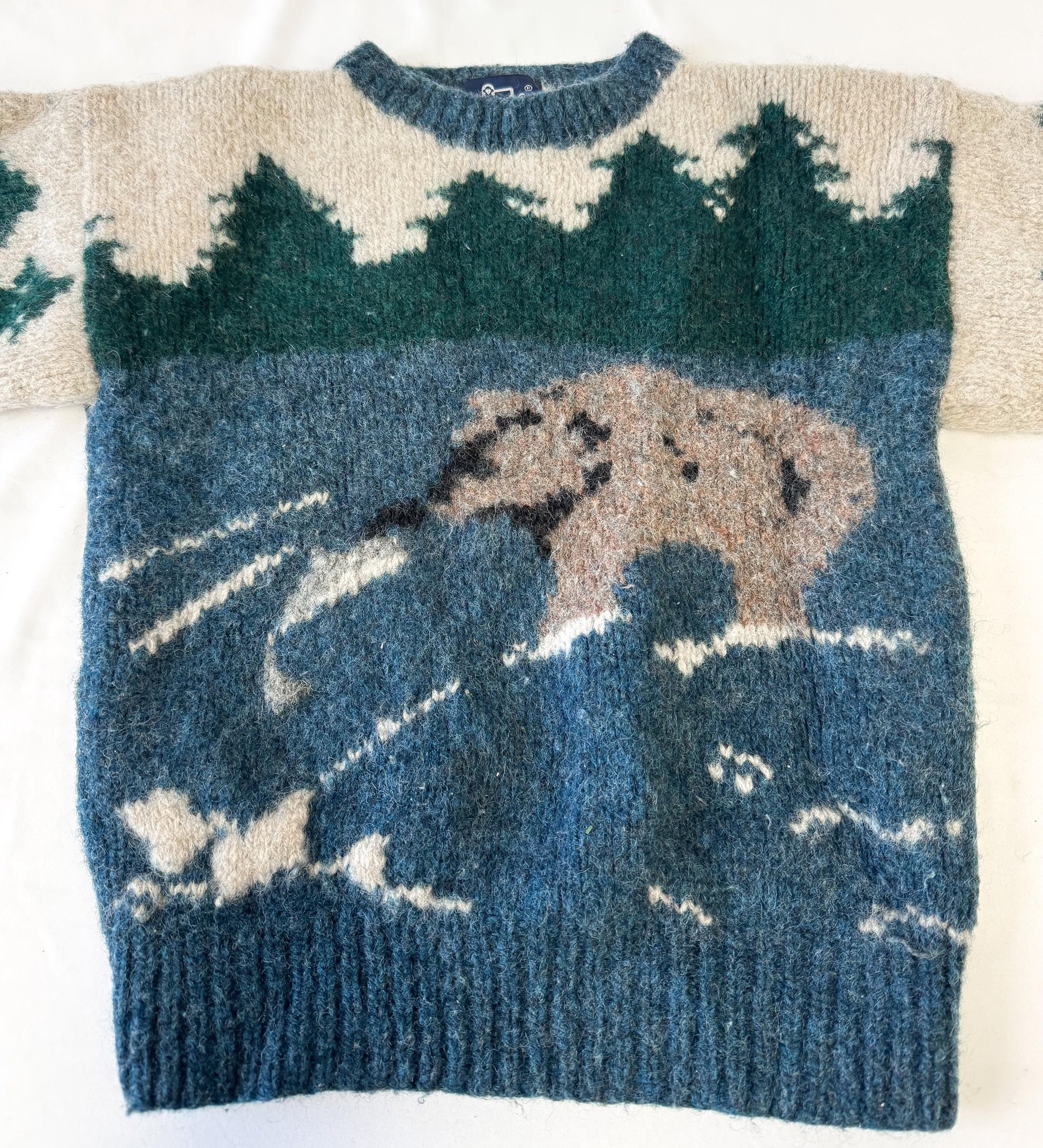 Vintage 90s Woolrich Bear Wool Crewneck Sweater, Women's Sz. XS, Vintage Grandpa Nature Sweater