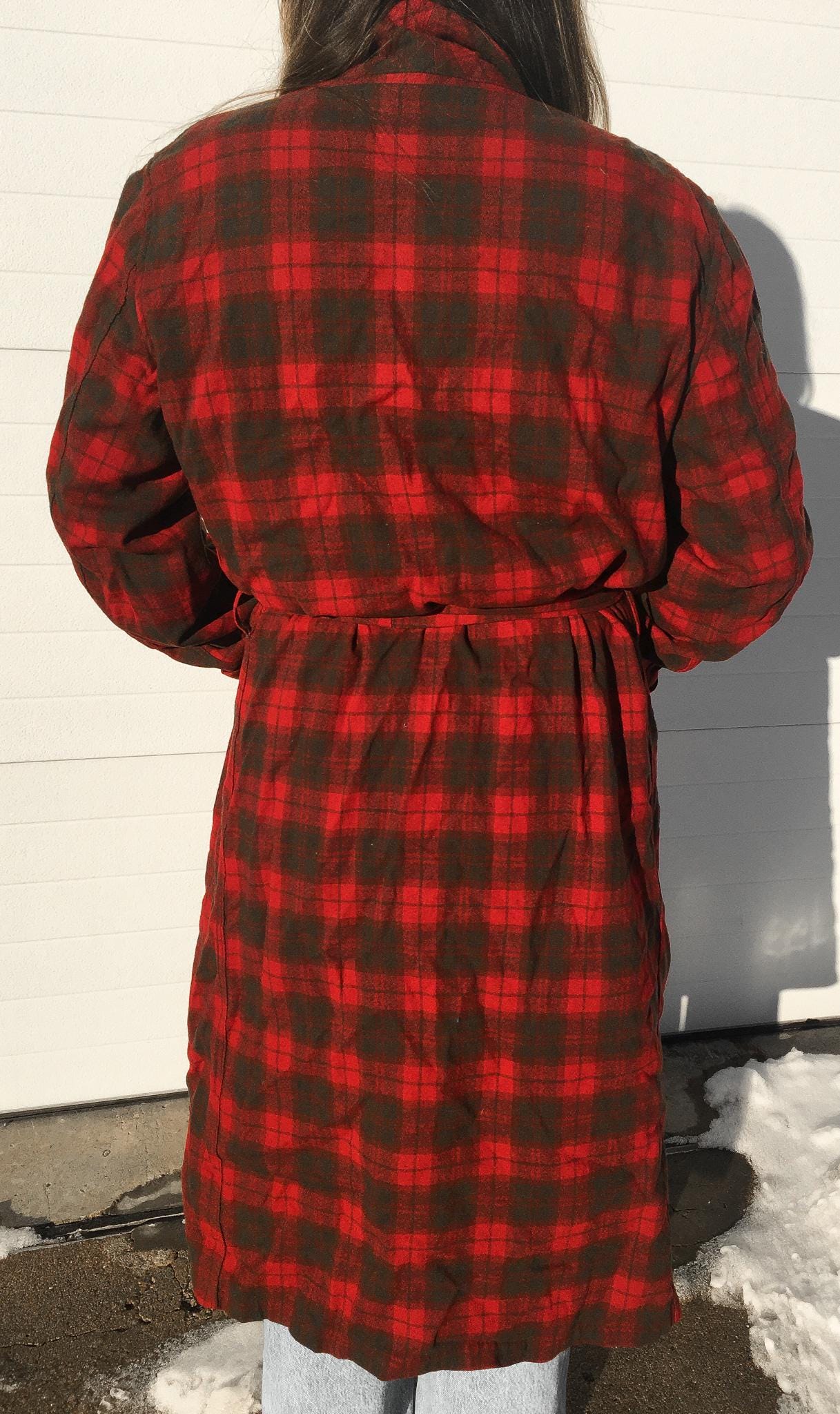 Vintage 60s Pendleton Red Plaid Pure Wool Bathrobe/Long Lightweight Unisex Overcoat, Vintage Men's Large