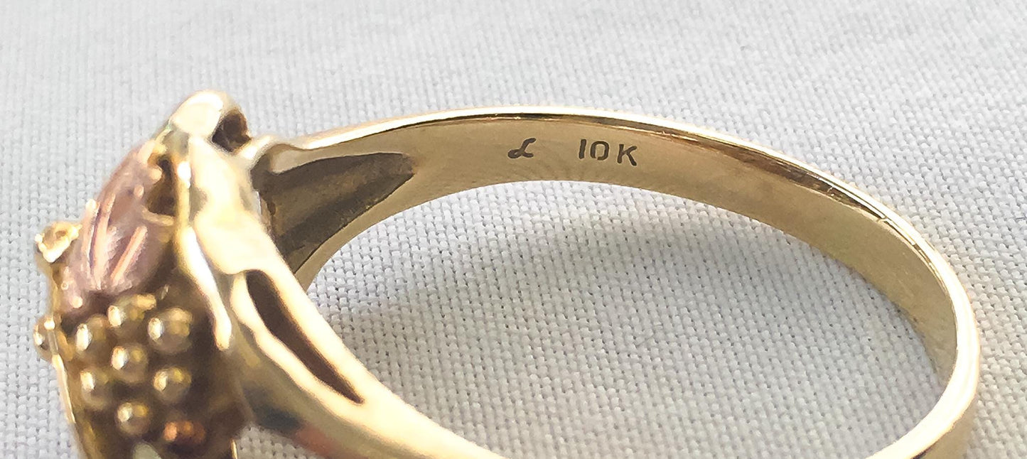 Vintage 10K Landstrom's Black Hills Gold Large Cluster Leaf Ring, Sz. 9.75, Vintage Black Hills Gold Jewelry