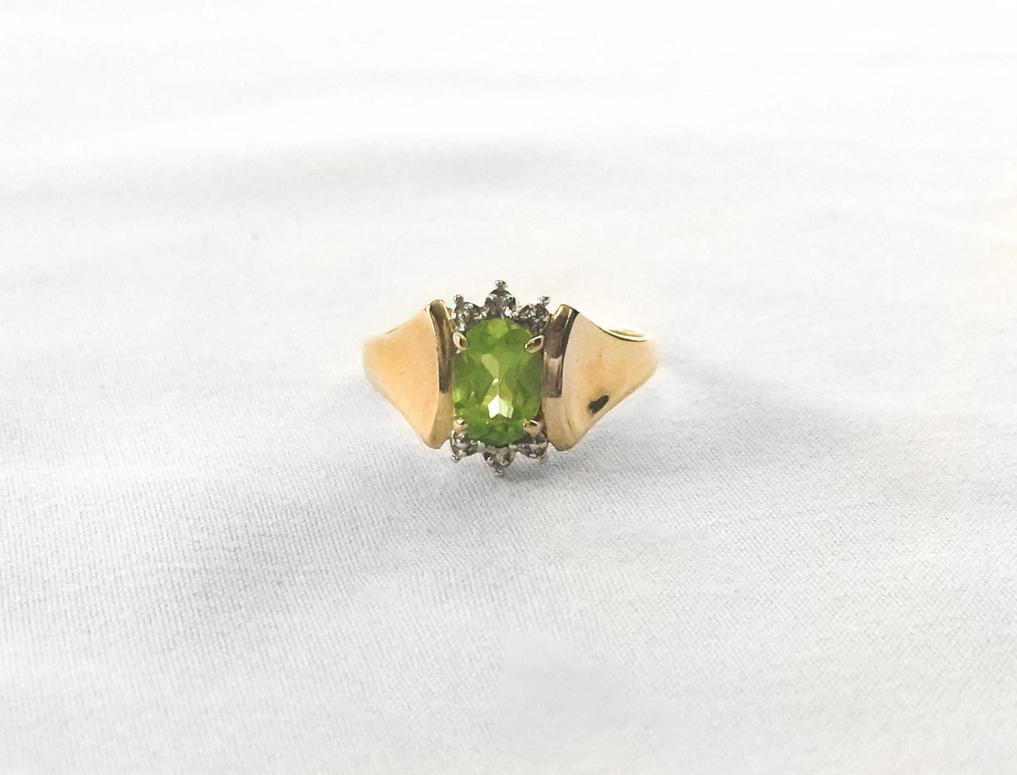 Vintage 10K Green Spinel White Sapphire Cluster Ring, Sz. 6.25, Vintage Art Deco Style Cocktail Statement Ring