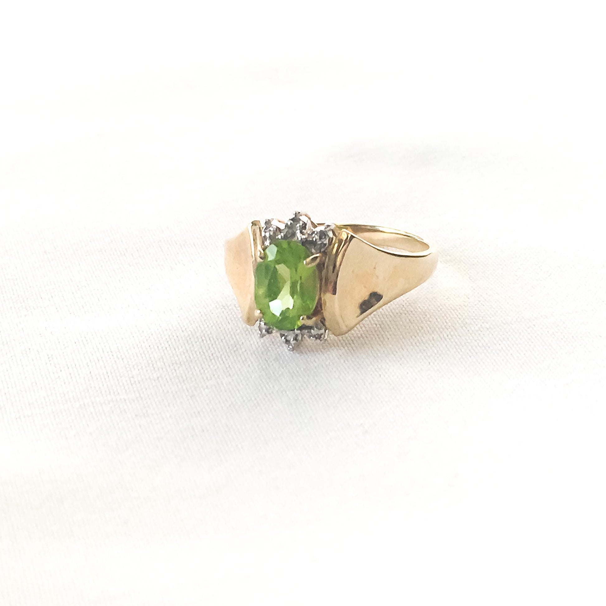 Vintage 10K Green Spinel White Sapphire Cluster Ring, Sz. 6.25, Vintage Art Deco Style Cocktail Statement Ring