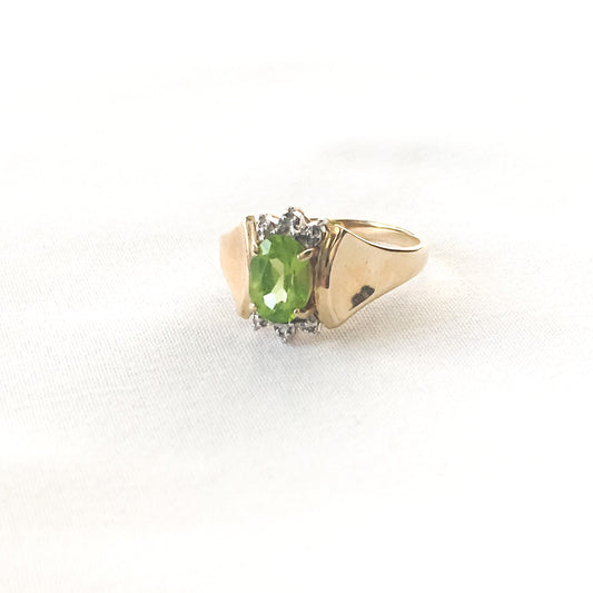 Vintage 10K Green Spinel White Sapphire Cluster Ring, Sz. 6.25, Vintage Art Deco Style Cocktail Statement Ring