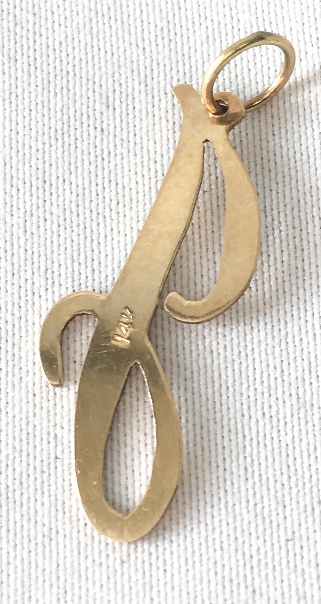 Vintage 14K Yellow Gold Cursive 'J' Initial Monogram Pendant, Simple Dainty Everyday Minimalist Pendant