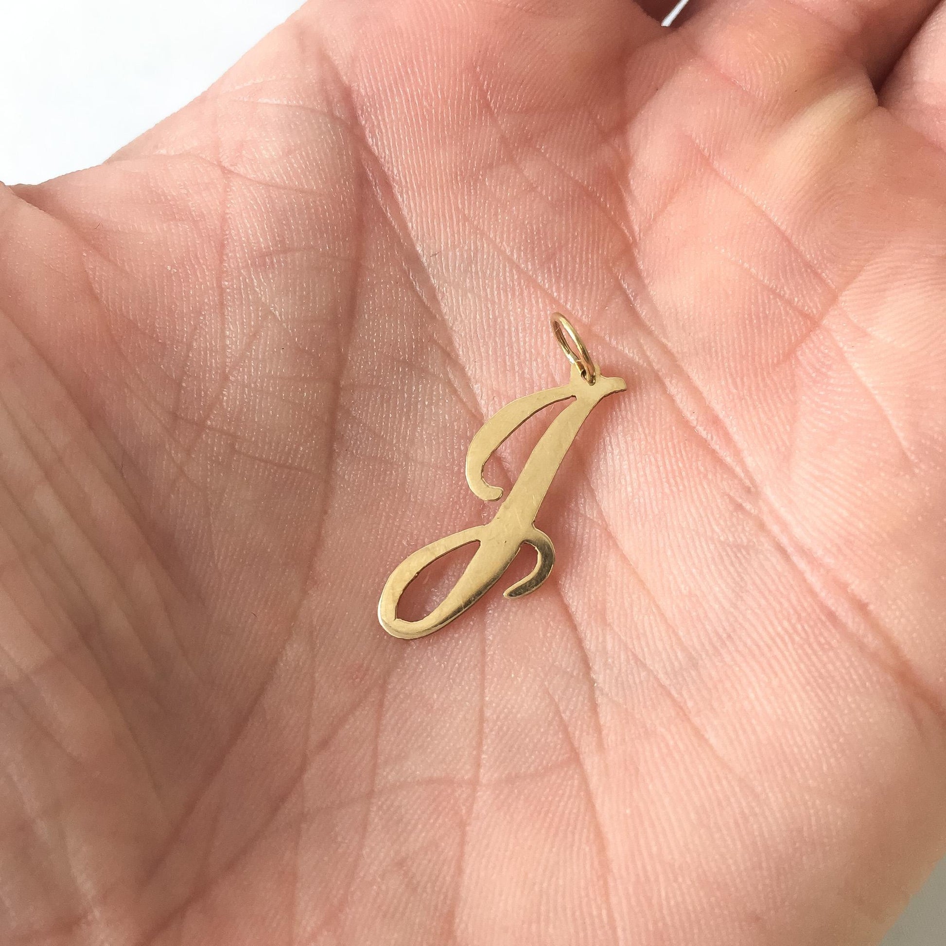 Vintage 14K Yellow Gold Cursive 'J' Initial Monogram Pendant, Simple Dainty Everyday Minimalist Pendant