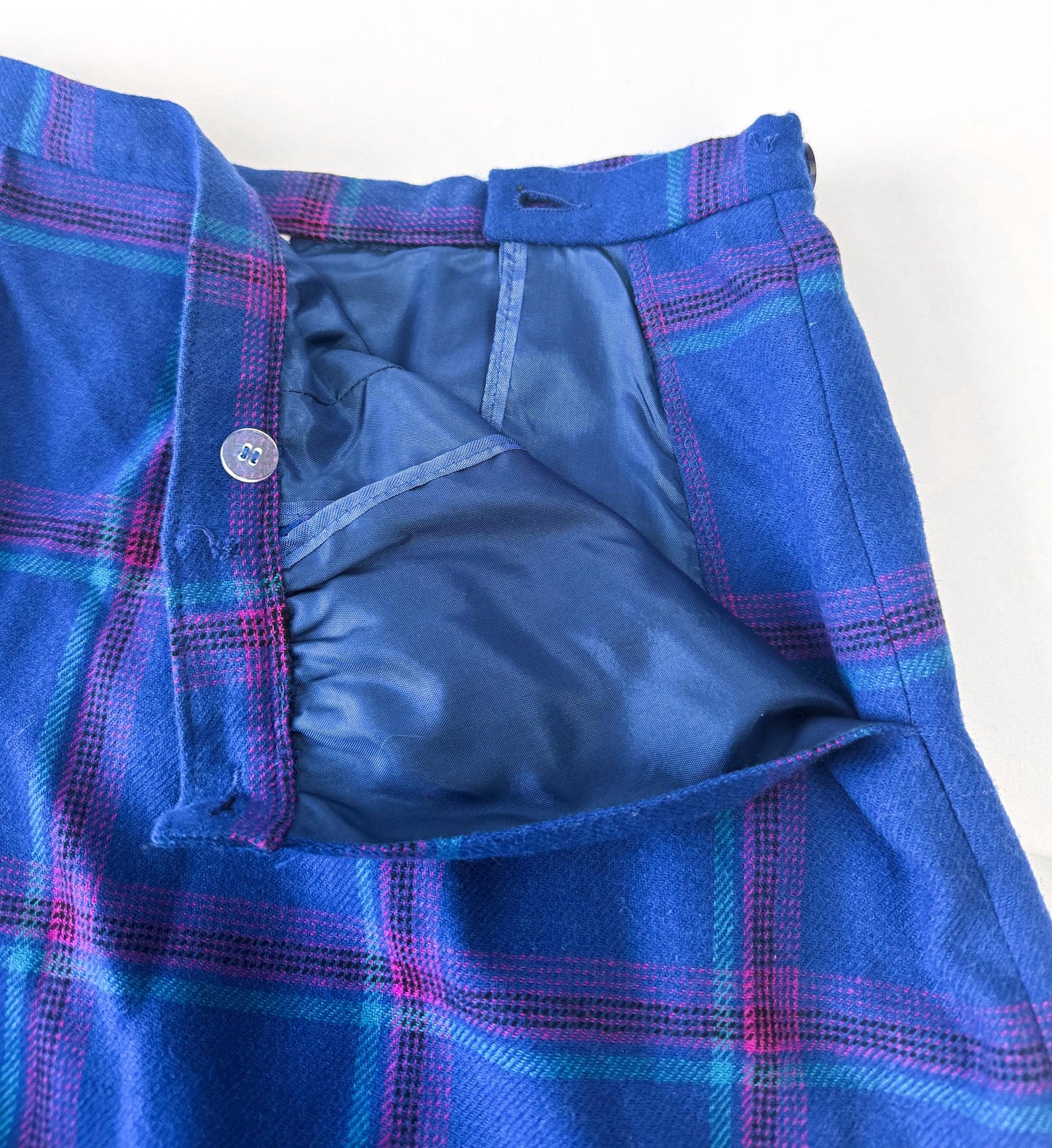 Vintage 90s Pendleton Blue Pink Grid Patterned Wool Skirt, 32" Waist, Preppy Academia Style Skirt