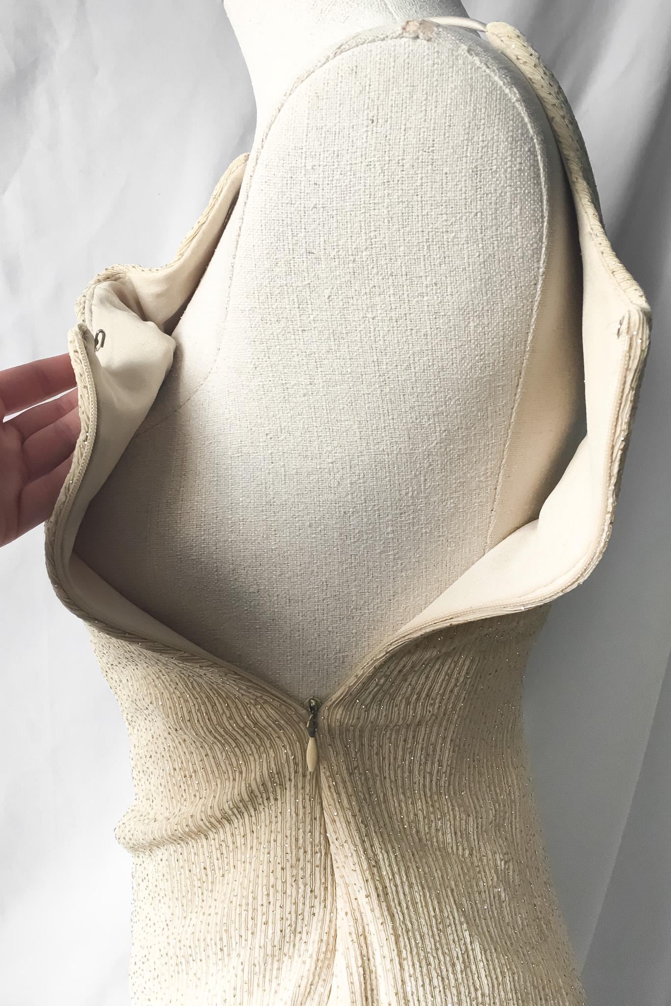 90s Dave and Johnny Beige Champagne Glitter Marilyn Monroe Style Open Back Bodycon Dress, Sz. 4, Art Deco Cocktail Style Evening Gown