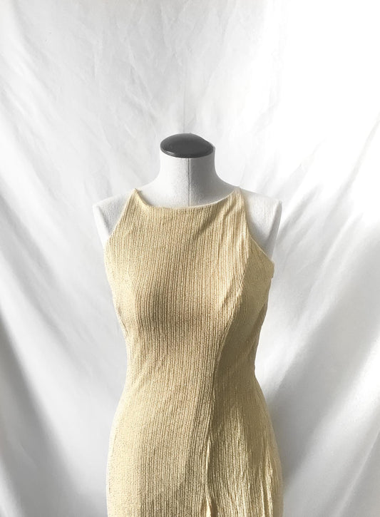 90s Dave and Johnny Beige Champagne Glitter Marilyn Monroe Style Open Back Bodycon Dress, Sz. 4, Art Deco Cocktail Style Evening Gown