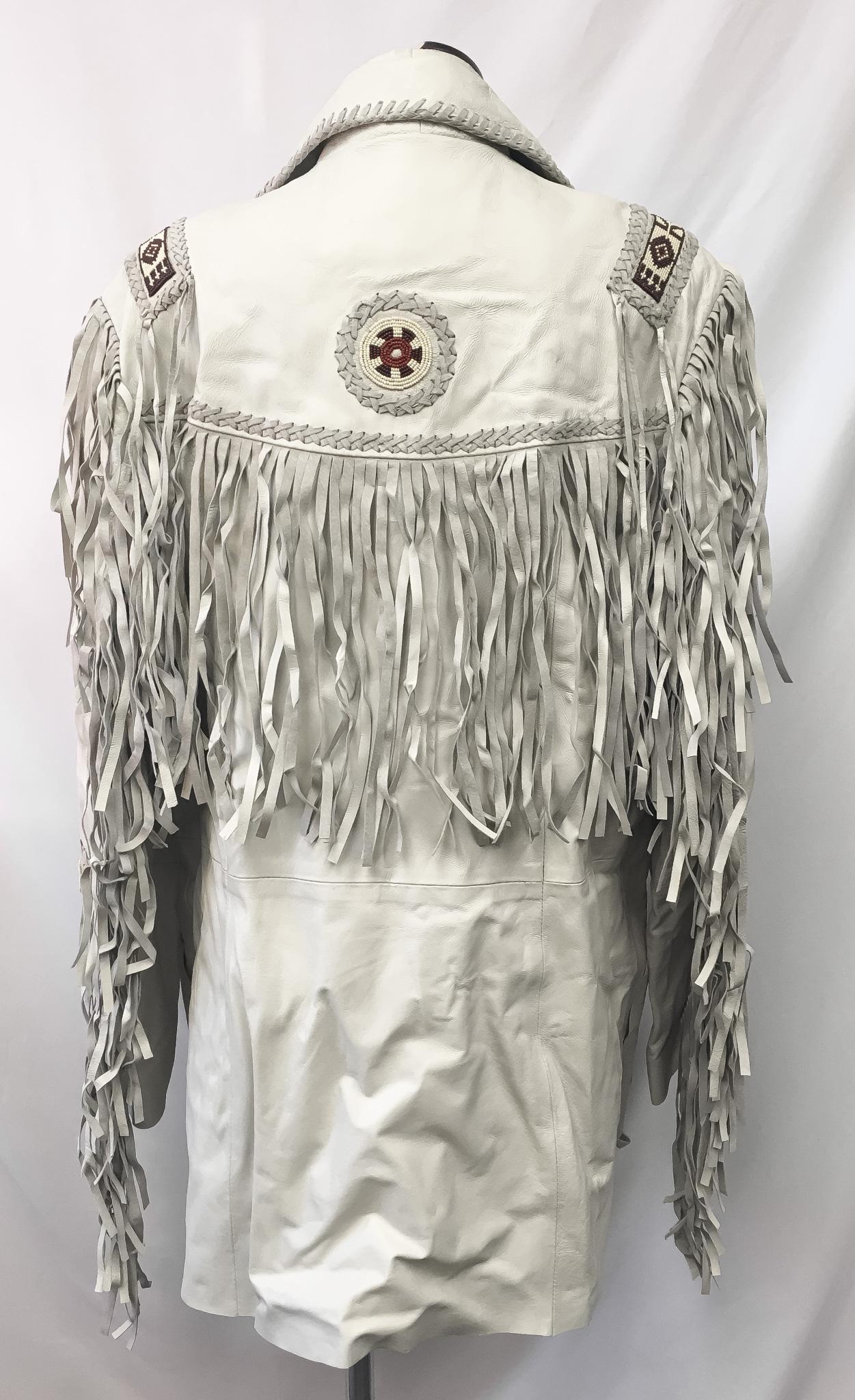 Vintage Scully Off-White Fringe Beaded Leather Jacket, Men's Sz. 44, Unique Statement Western Jacket
