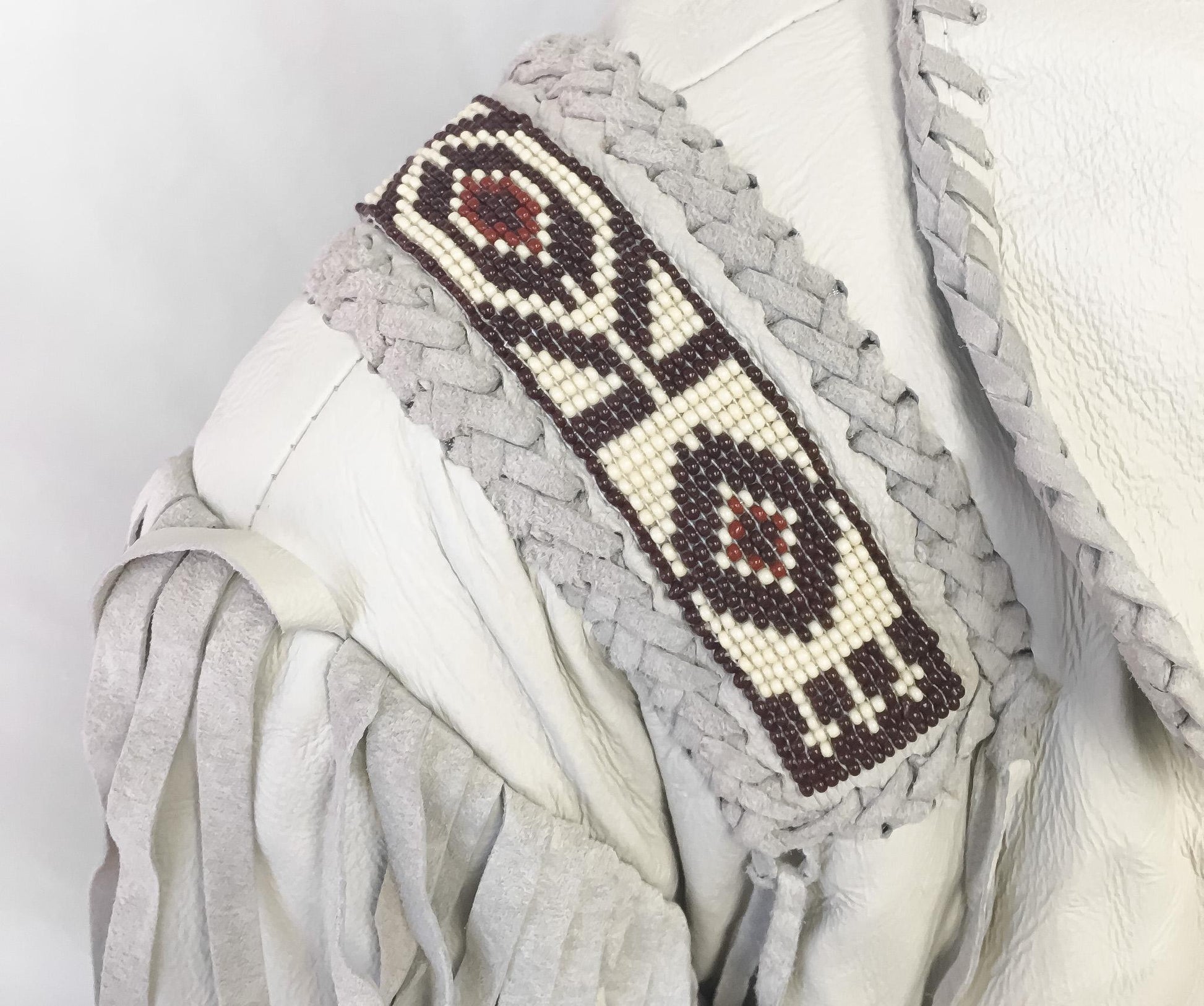 Vintage Scully Off-White Fringe Beaded Leather Jacket, Men's Sz. 44, Unique Statement Western Jacket