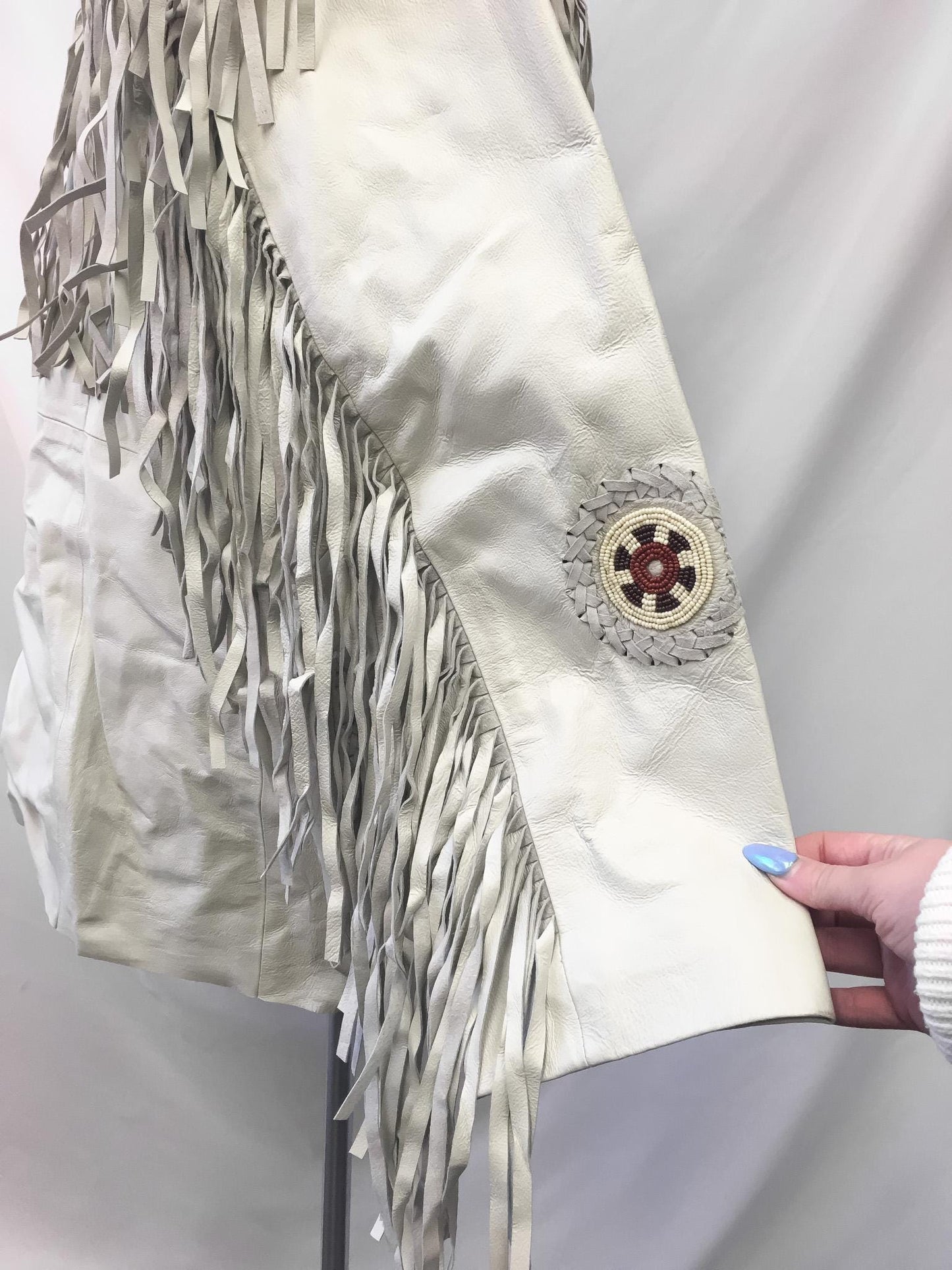 Vintage Scully Off-White Fringe Beaded Leather Jacket, Men's Sz. 44, Unique Statement Western Jacket
