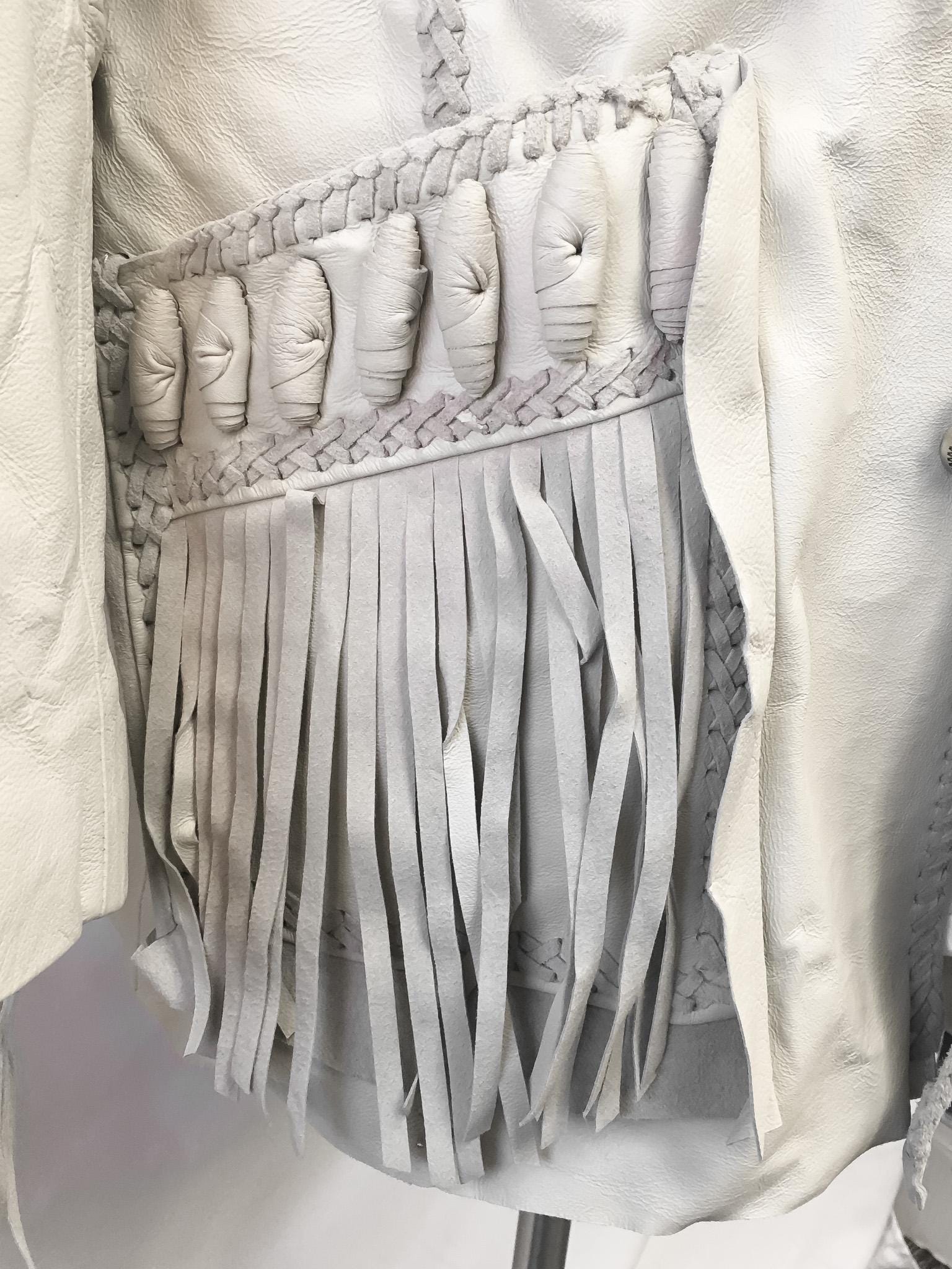 Vintage Scully Off-White Fringe Beaded Leather Jacket, Men's Sz. 44, Unique Statement Western Jacket