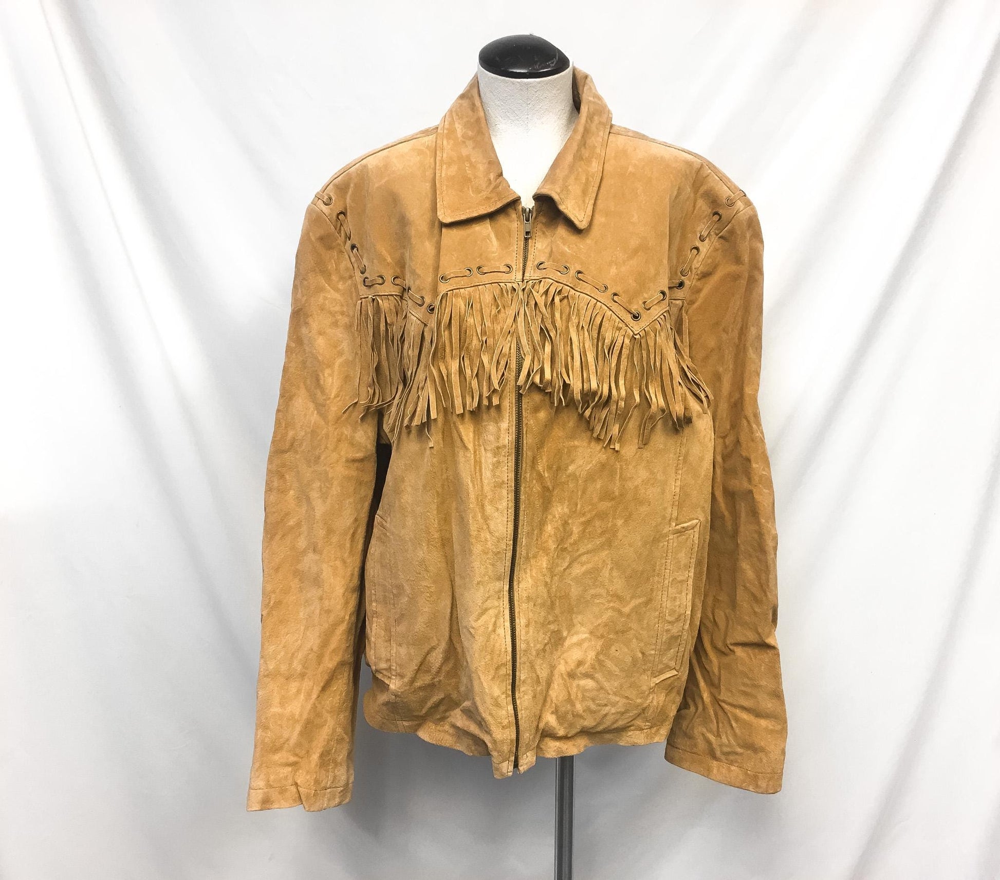 Vintage Scully Brown Tan Leather Suede Fringe Unisex Jacket, Men's Sz. M/L, Western Boho Leather Fringe Jacket