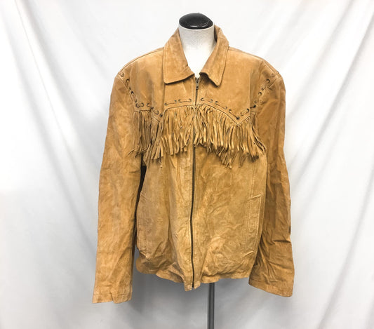 Vintage Scully Brown Tan Leather Suede Fringe Unisex Jacket, Men's Sz. M/L, Western Boho Leather Fringe Jacket