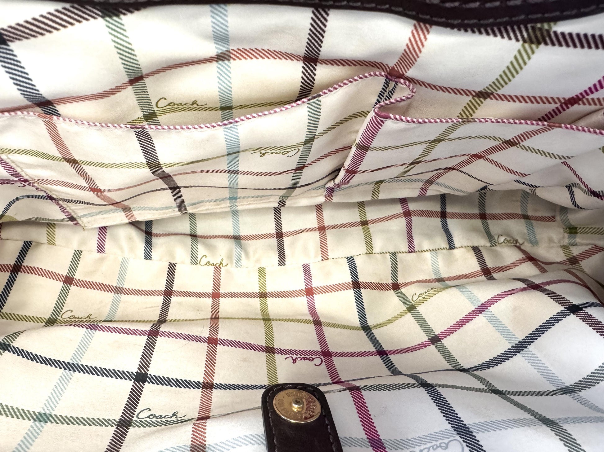 Y2K 00s Coach Ergo Framed Signature Brown Beige Kiss Lock Pleated Shoulder Bag, Style 12232