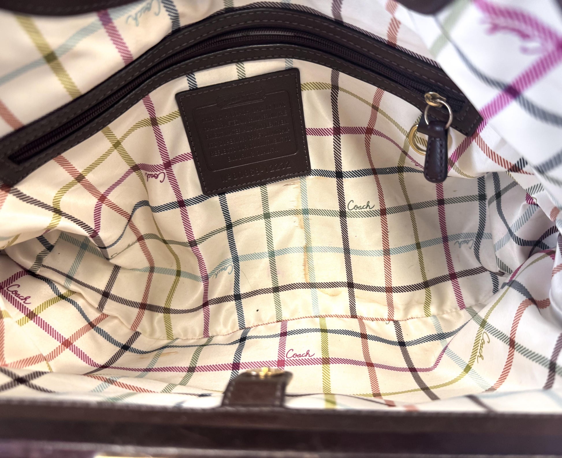 Y2K 00s Coach Ergo Framed Signature Brown Beige Kiss Lock Pleated Shoulder Bag, Style 12232