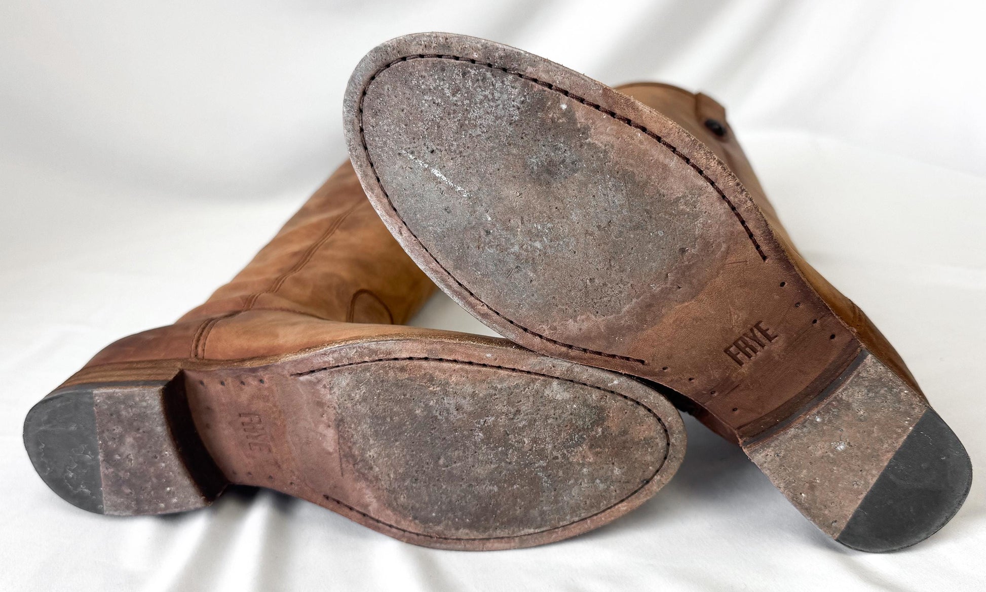 Vintage Frye Brown Knee-High Zip Up Leather Boots, Style 4015, Women's Sz. 8B