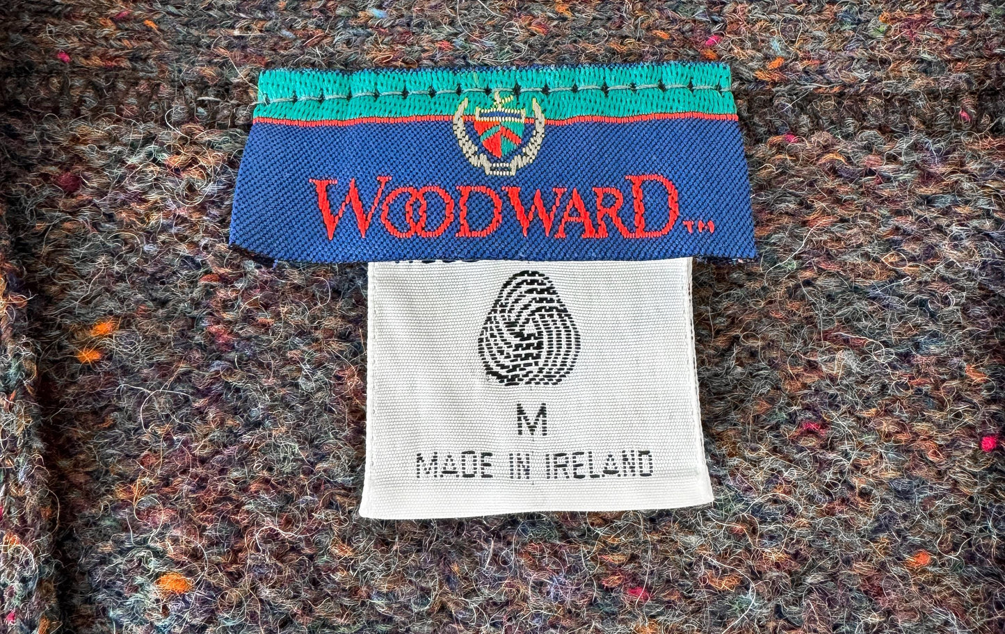 Vintage Woodward Neutral Red Green Argyle Print Wool Cardigan, Men's Sz. M