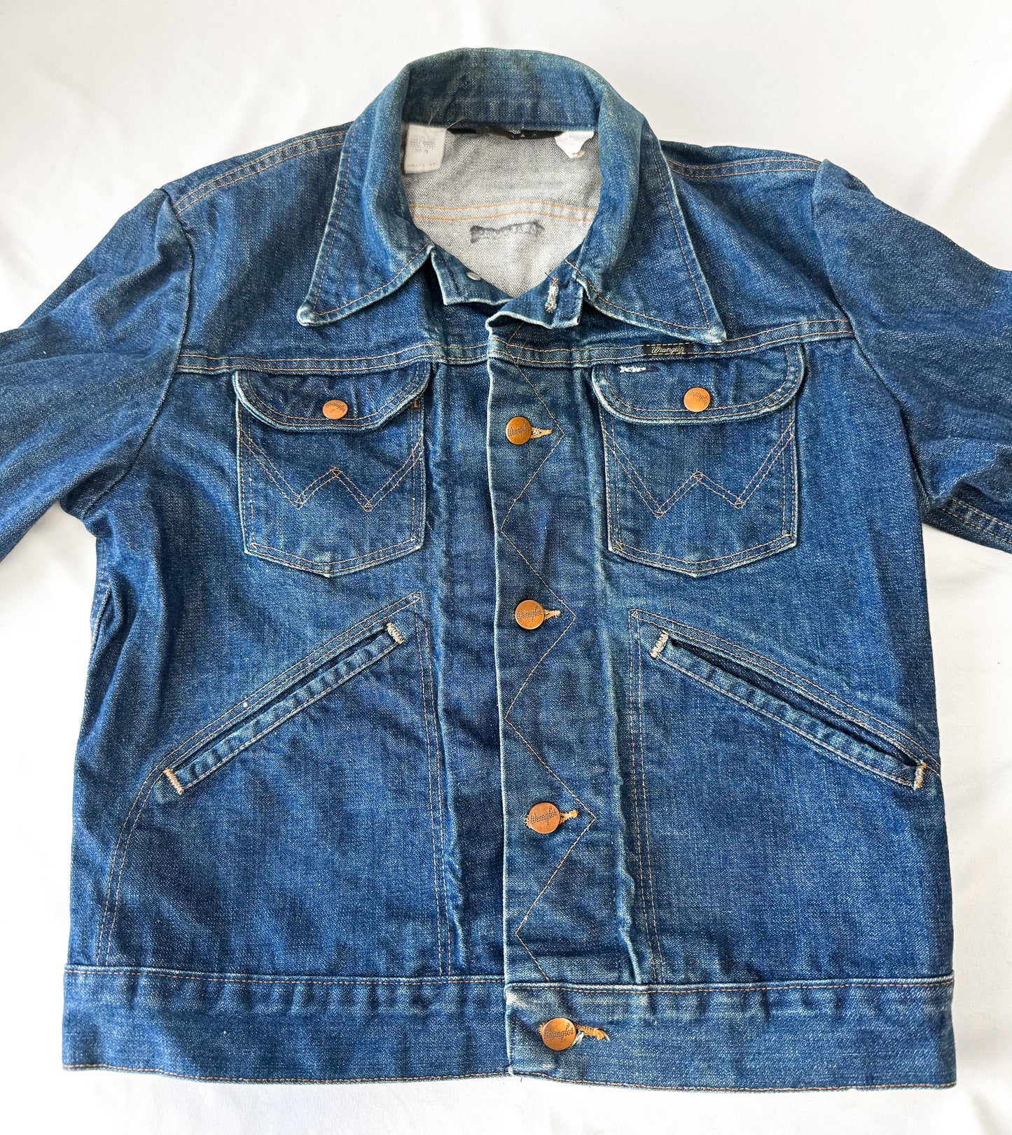 Vintage 70s Wrangler Dark Wash W-Stitch Denim Jean Jacket, Women's Sz. XS/S