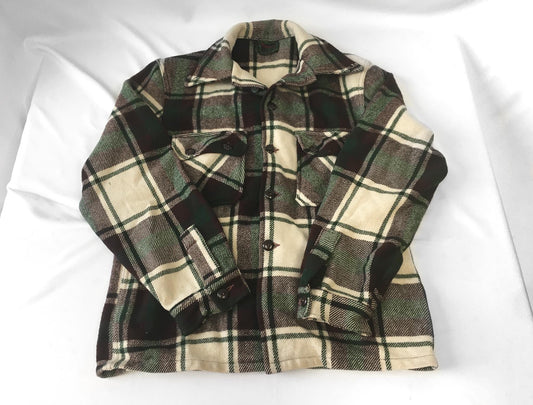 Vintage 50s Chippewa Falls Cream Brown Green Plaid Wool Shacket Coat, Approx. Men's M