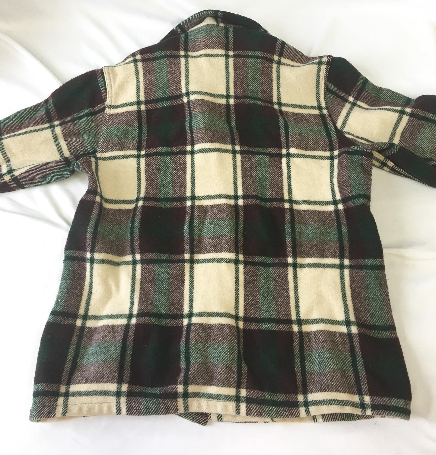 Vintage 50s Chippewa Falls Cream Brown Green Plaid Wool Shacket Coat, Approx. Men's M