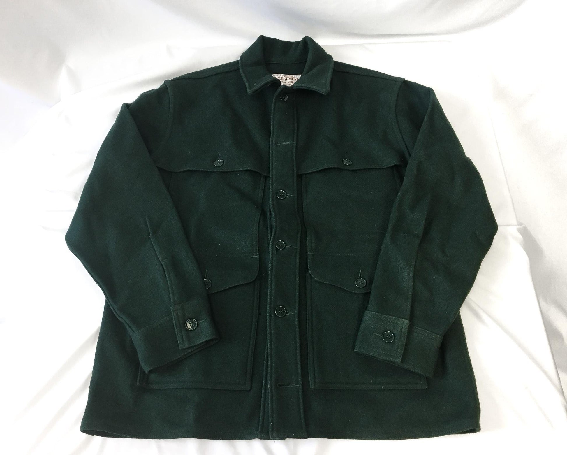 Vintage 80s Filson Mackinaw Cruiser Forest Green Pure Wool Button Up Jacket, Men's Sz. L/XL