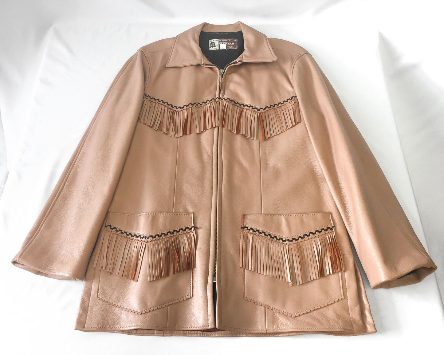 Vintage 50s Salmon Pink Leather Fringe Zip Up Jacket, Women's Sz. S/M, Unique Western Style Jacket