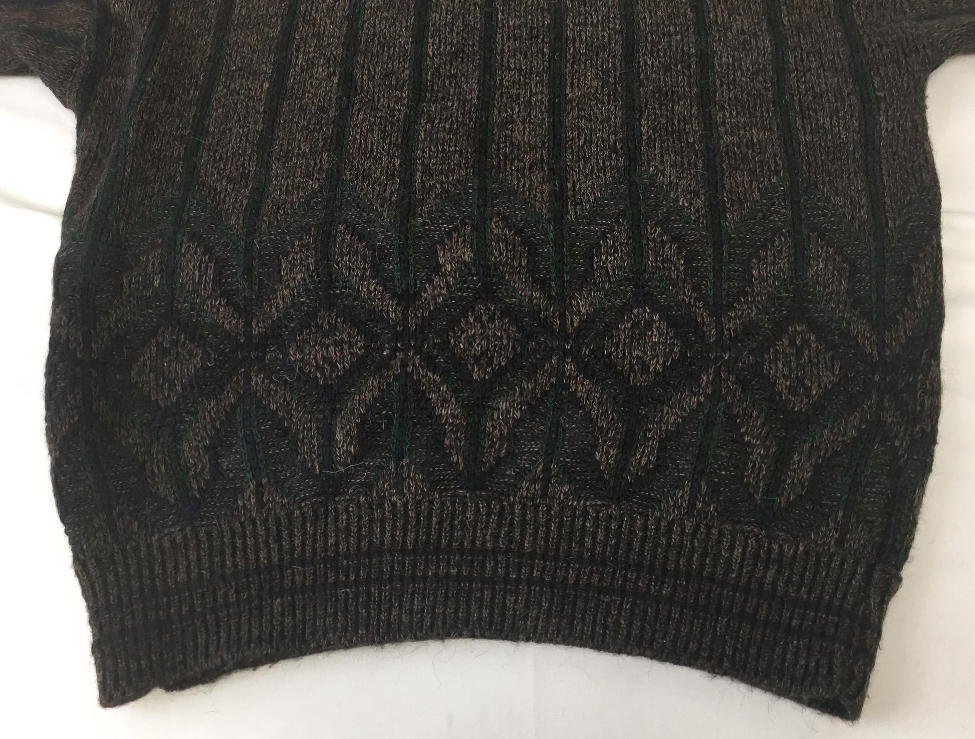 Vintage Jantzen Brown Striped Abstract Geometric Print Crewneck Sweater, Sz. M, Vintage Grandpa Sweater