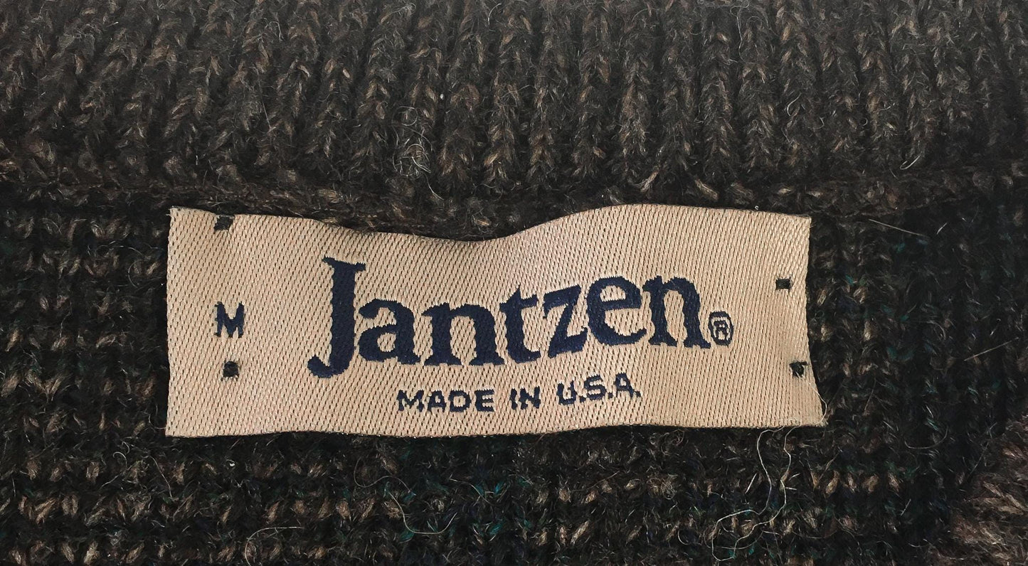 Vintage Jantzen Brown Striped Abstract Geometric Print Crewneck Sweater, Sz. M, Vintage Grandpa Sweater