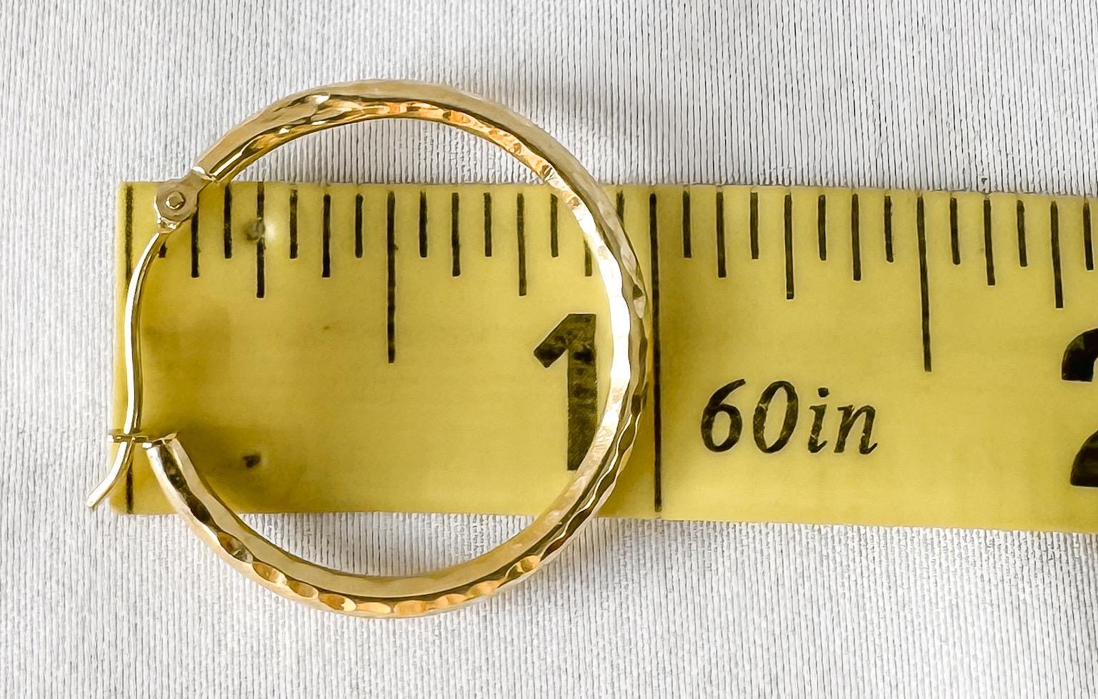 Vintage 14K Yellow Gold Textured Thin Hollow Hoops, Roughly 1", Roughly 2mm, Simple Everyday Minimalist Hoops