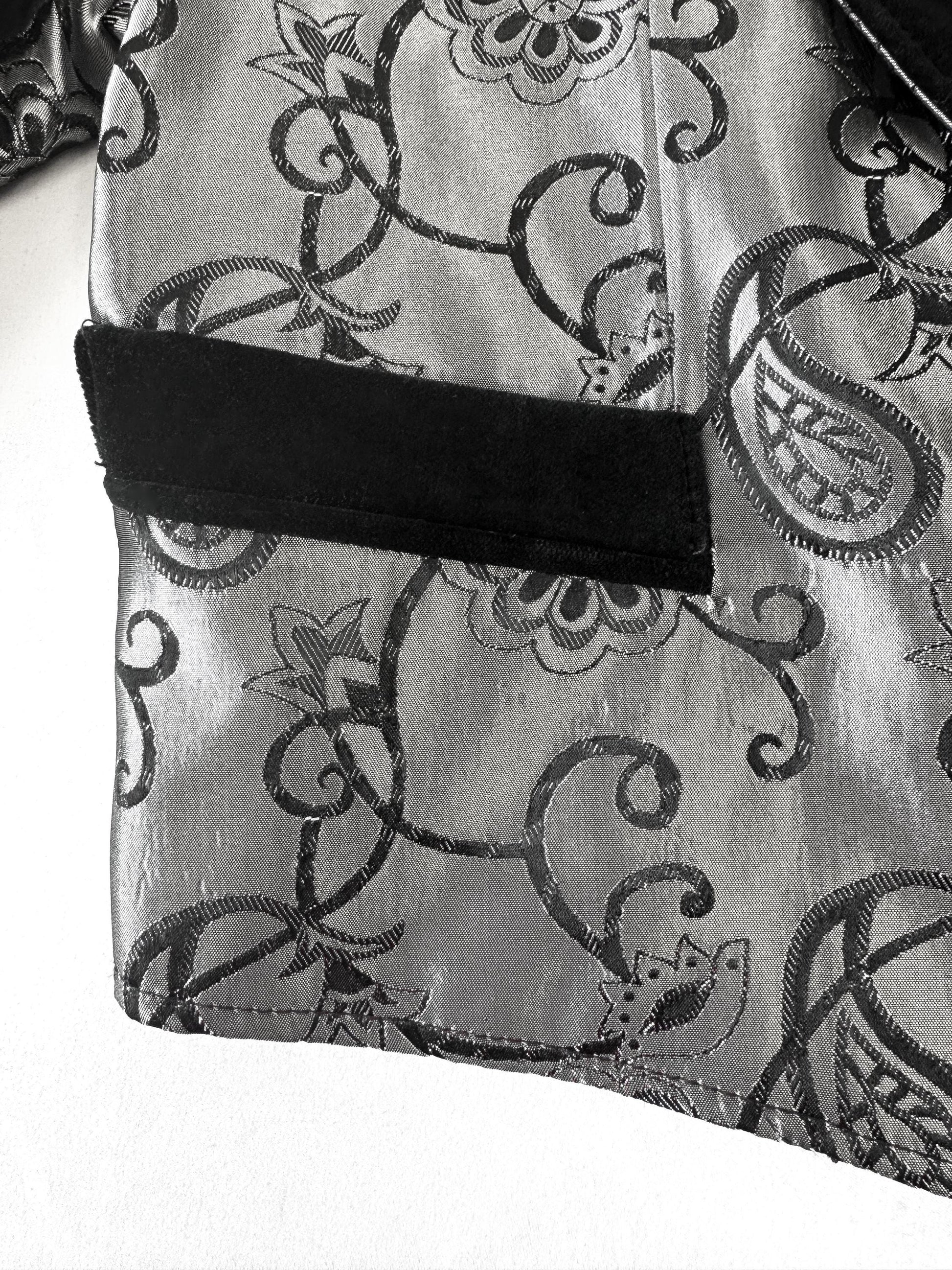 Vintage 90s Lorig's Black Silver Metallic Velvet Paisley Floral Print Blazer, Women's Sz. S